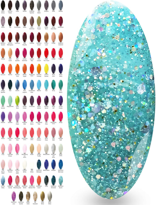 Light Blue Nail Gel Polish - (Diamond Azure) Sparkly Aqua Turquoise Sea Shimmer Bluey Green UV LED Curing by Any Gel Lamp NYK1 Nailac Soak Off Manicure Polishes