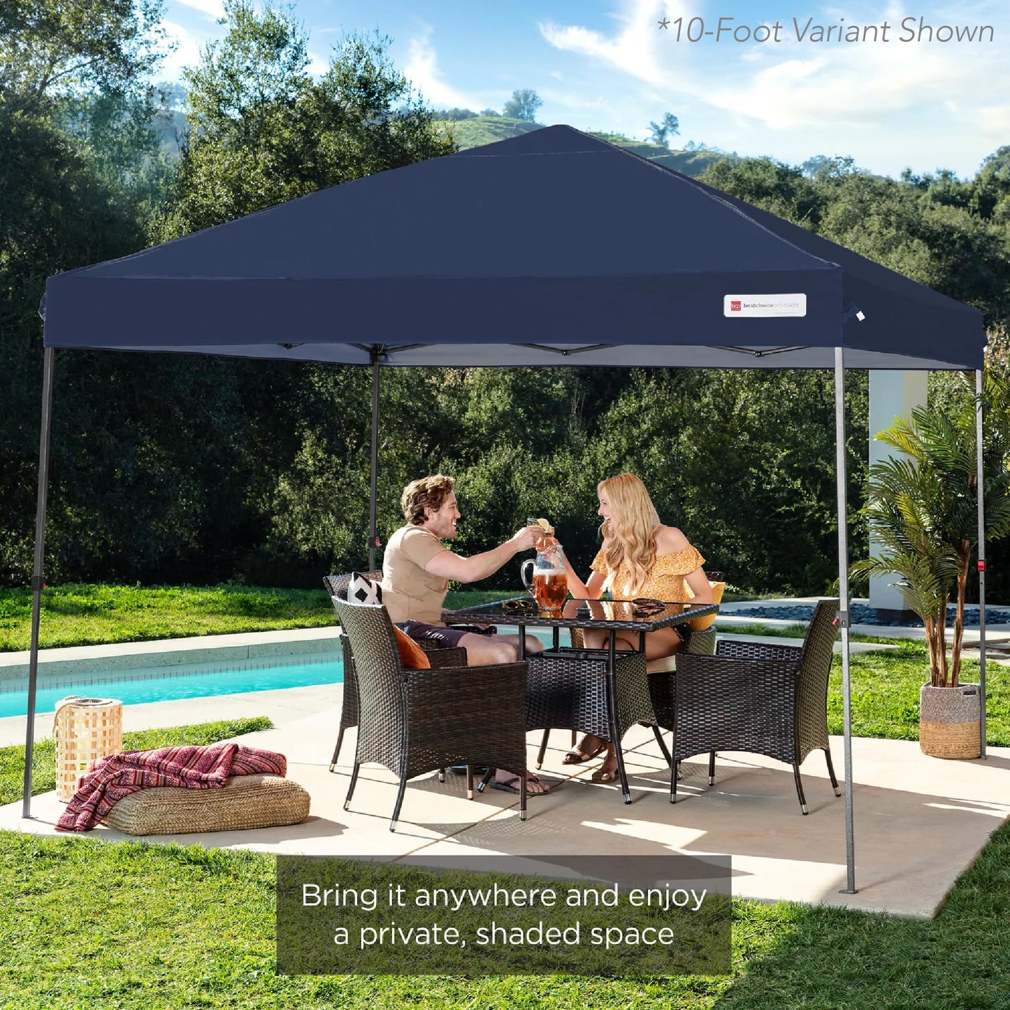 Best Choice Products 8x8ft 1-Person Setup Pop Up Canopy Tent Instant Portable Shelter w/ 1-Button Push, Case, 4 Weight Bags - Navy Blue