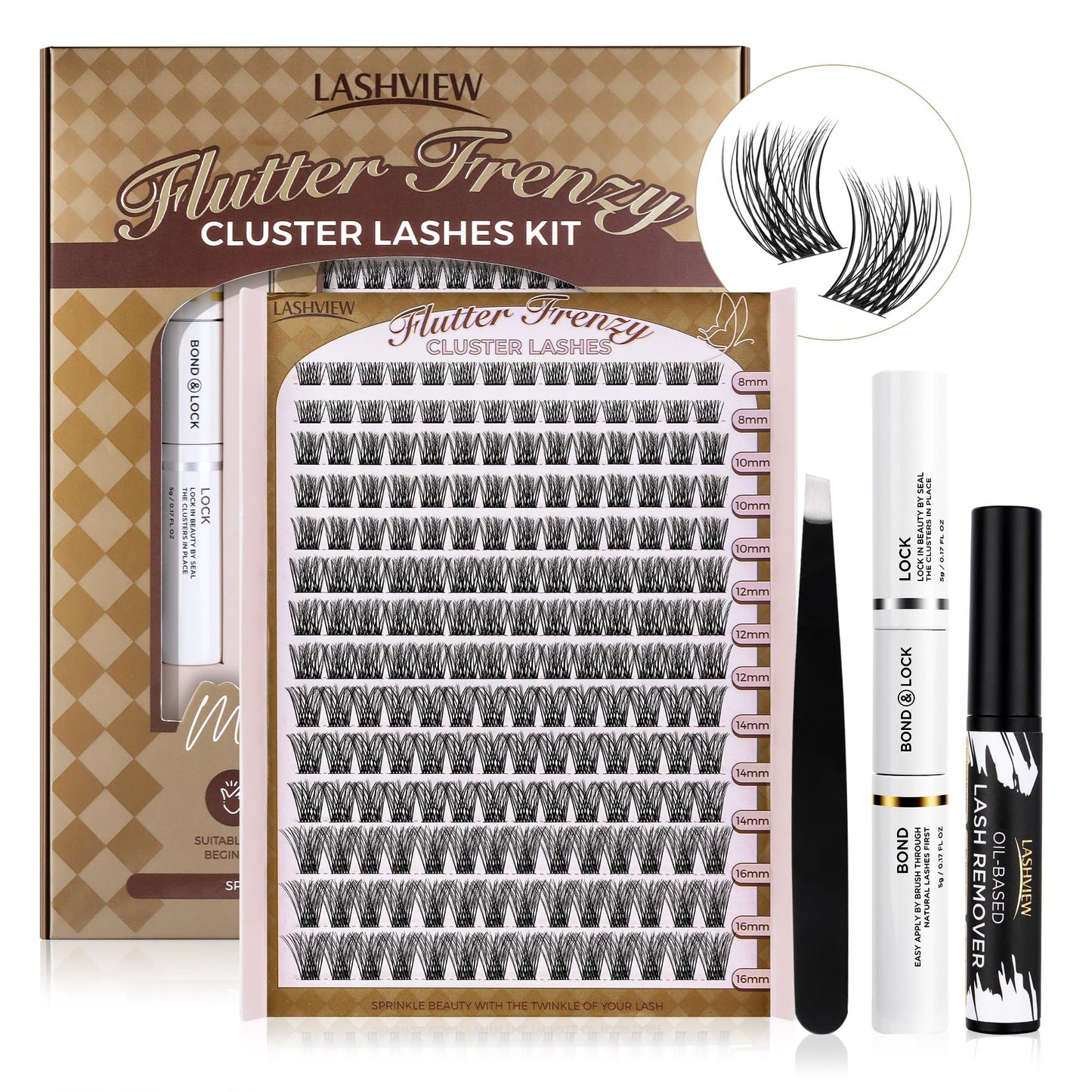 LASHVIEW DIY Eyelash Extension Kit, Cluster Eyelash Extensions, Individual Lashes Kit,Individual Lashes with Glue and Tweezers（703）