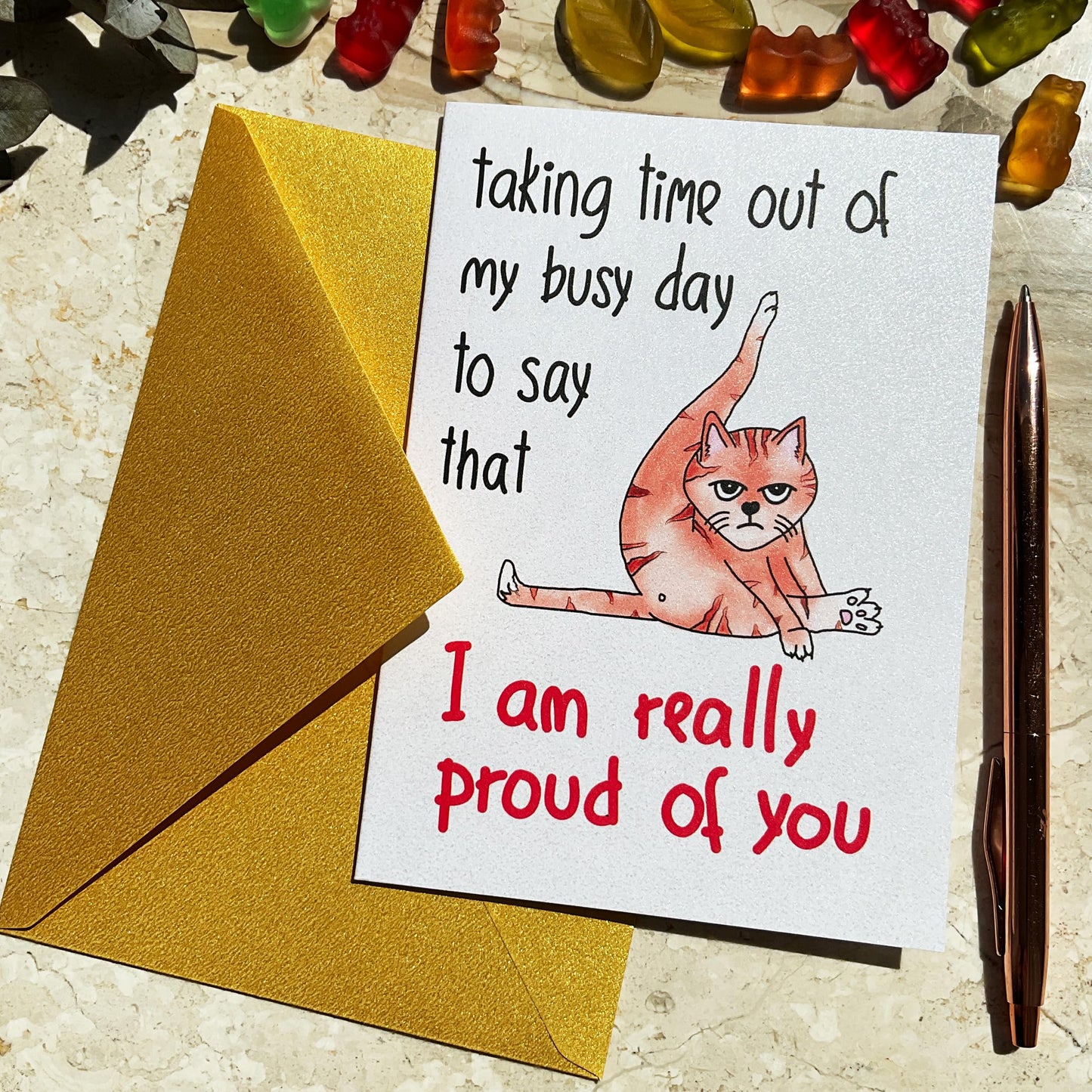 I Am Really Proud of You Card w. Ginger Cat, Funny Handmade Congratulations Card, New Job, Work Promotion, Retirement, Graduation Congrats to Graduate, Coworker, Colleague, Boss, Friend, Son, Daughter