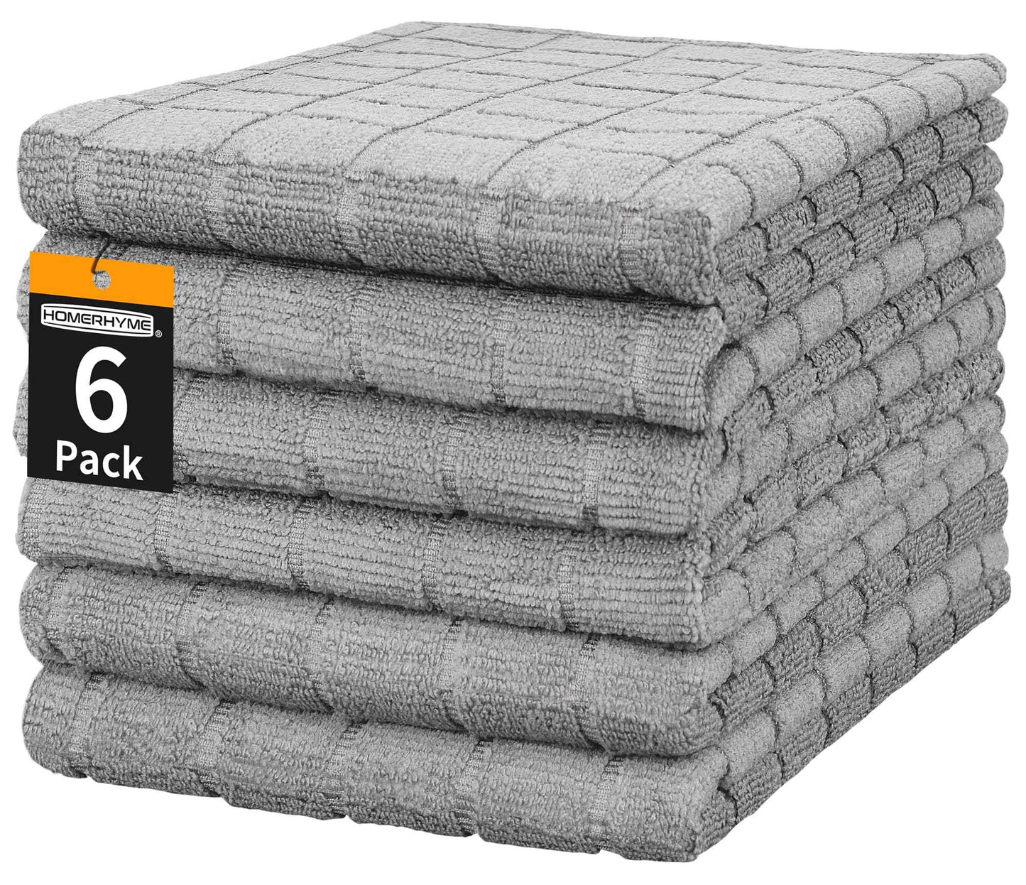 HOMERHYME Microfiber Hand Bath Towels, 6 Pack 25''*15'' Grey Bathroom Hand Towels, All-Purpose Quick Dry Lint Free Soft Absorbent Checkered Washcloth Fingertip Towels Bulk for Travel Gym Hotel