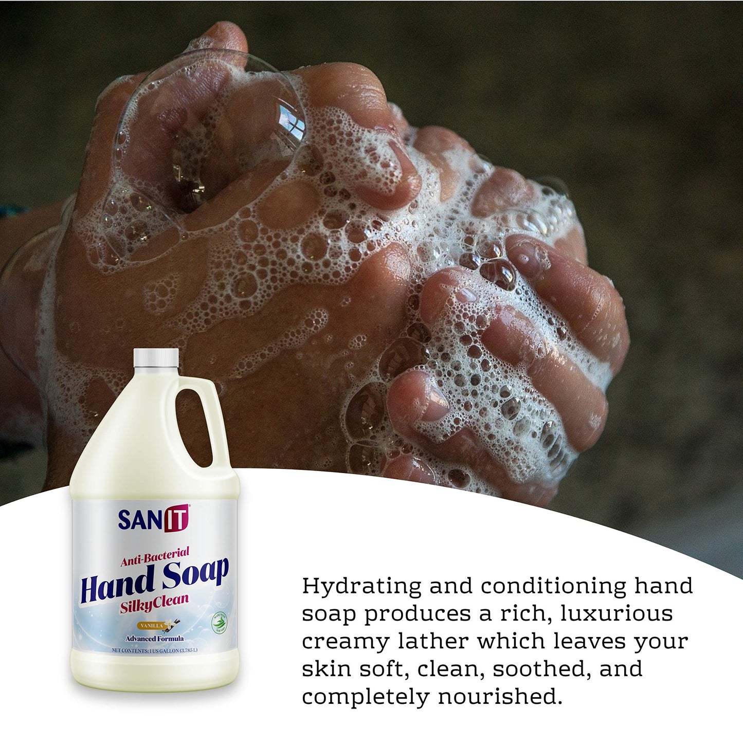 Sanit Silky Clean Antibacterial Liquid Gel Hand Soap Refill - Advanced Formula with Coconut Oil and Aloe Vera - All-Natural Moisturizing Hand Wash - Made in USA, Vanilla, 1 Gallon