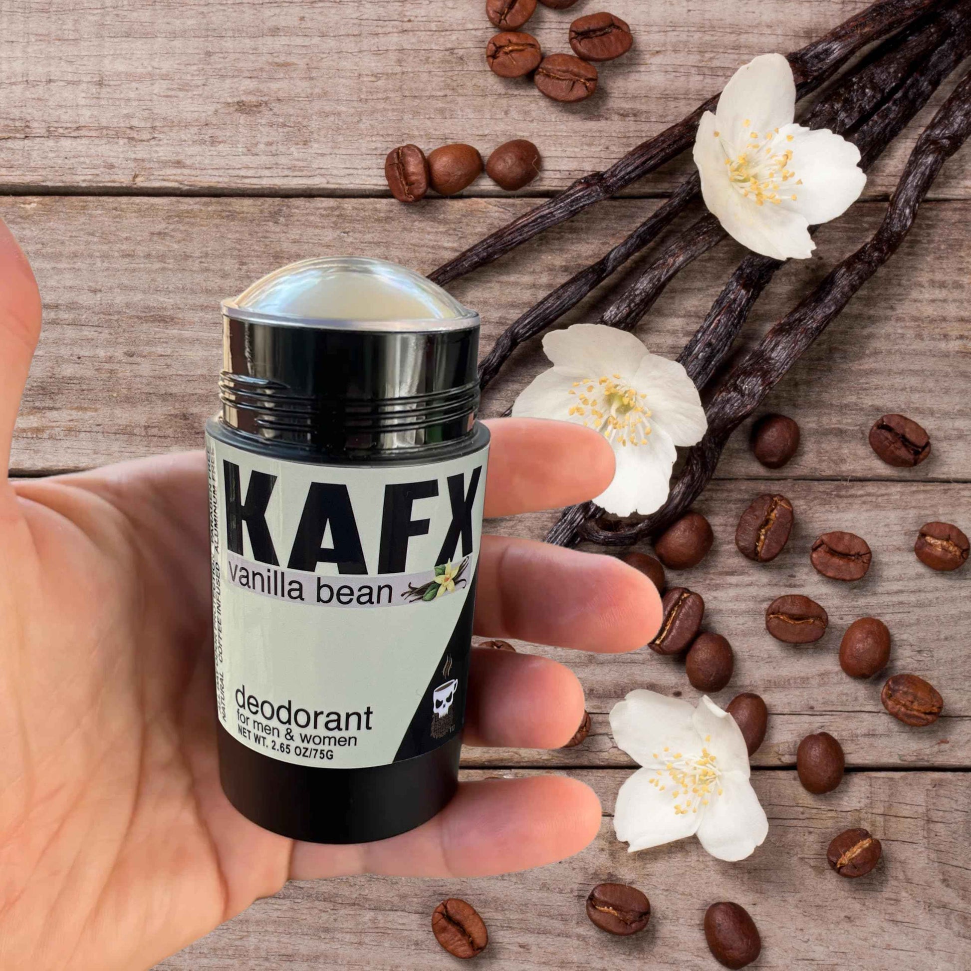 KAFX Body Natural Deodorant for Women & Men - Vanilla Bean, Odor-Fighting Coffee Oil, Organic, Baking Soda & Aluminum-Free, Paraben & Dye-Free, 2 Pack, 2.65 oz/75 g