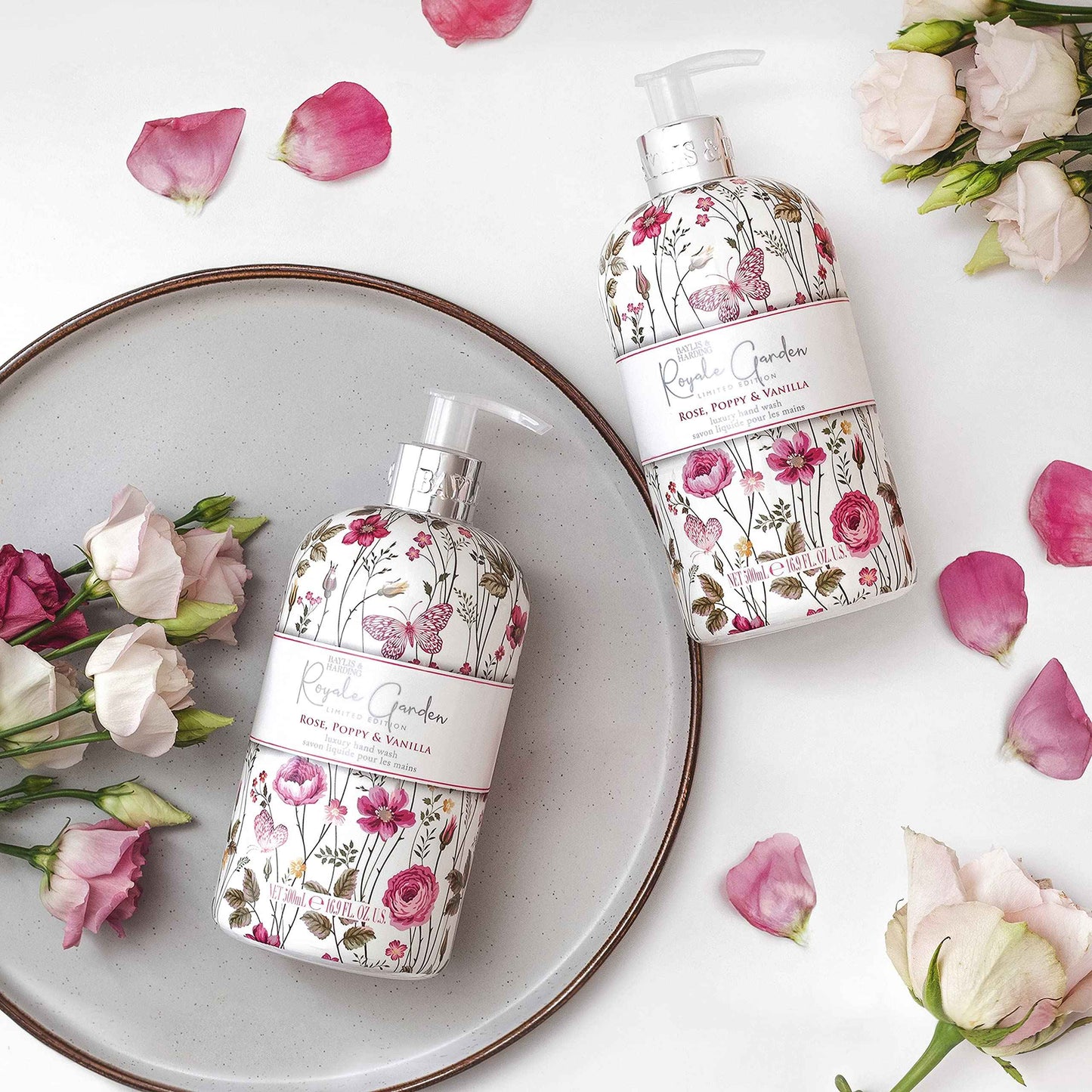 Baylis & Harding Liquid Hand Soap Wash with Dispenser, Royale Garden, Rose, Poppy & Vanilla, 16.9oz/500ml (6-Pack)