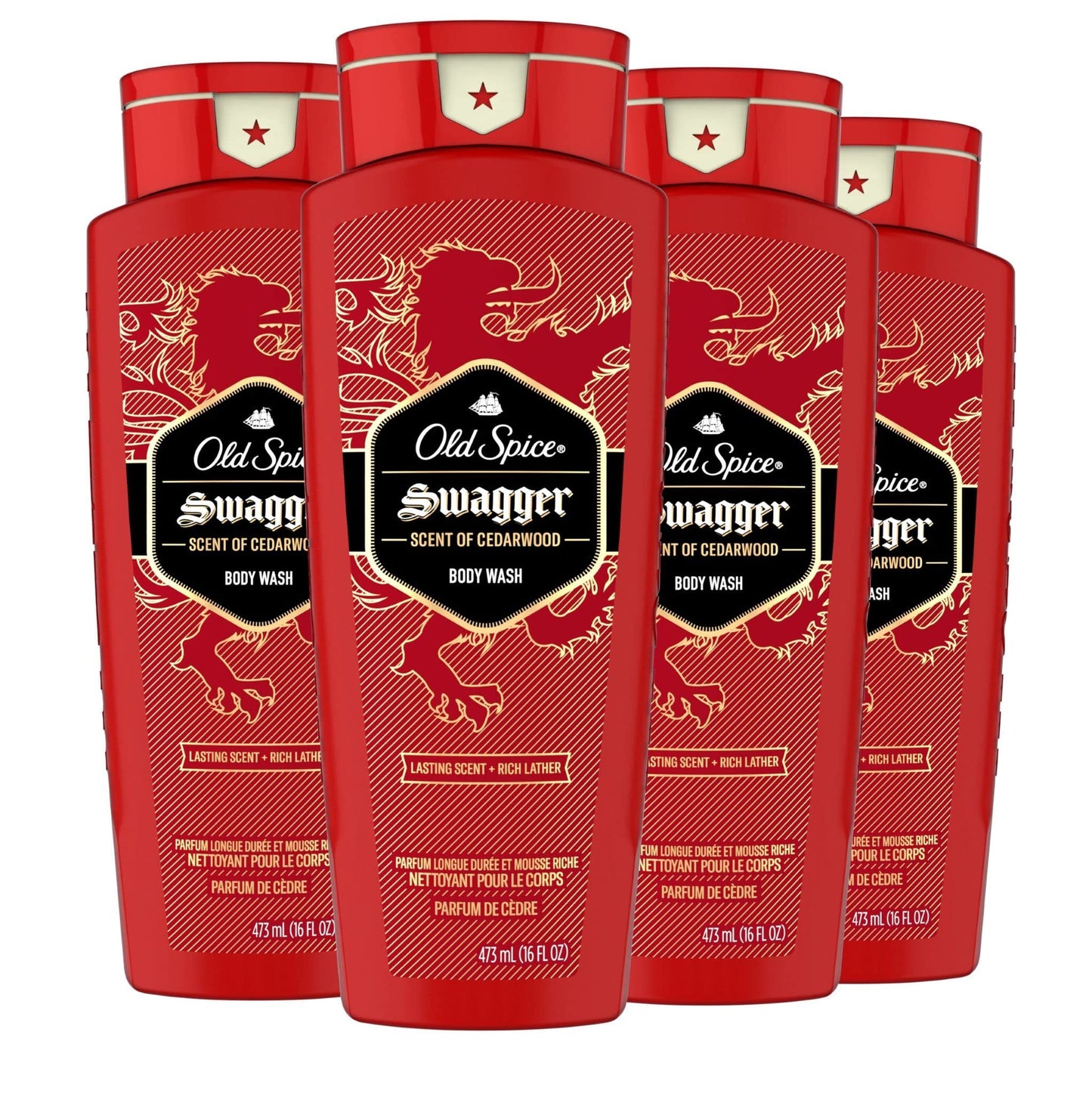 Old Spice Men's Body Wash Swagger Scent, 24/7 Shower Freshness, 16 Fl Oz (Pack of 4)