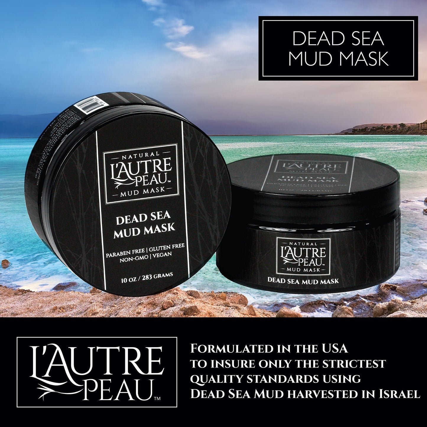 L’Autre Peau Dead Sea Mud Mask for Face & Body Facial Cleansing Clay Pore Reducer for Acne, Blackheads & Oily Skin. Natural Skincare for Women & Men Tighten Skin & Restore Healthy Complexion 10.1oz