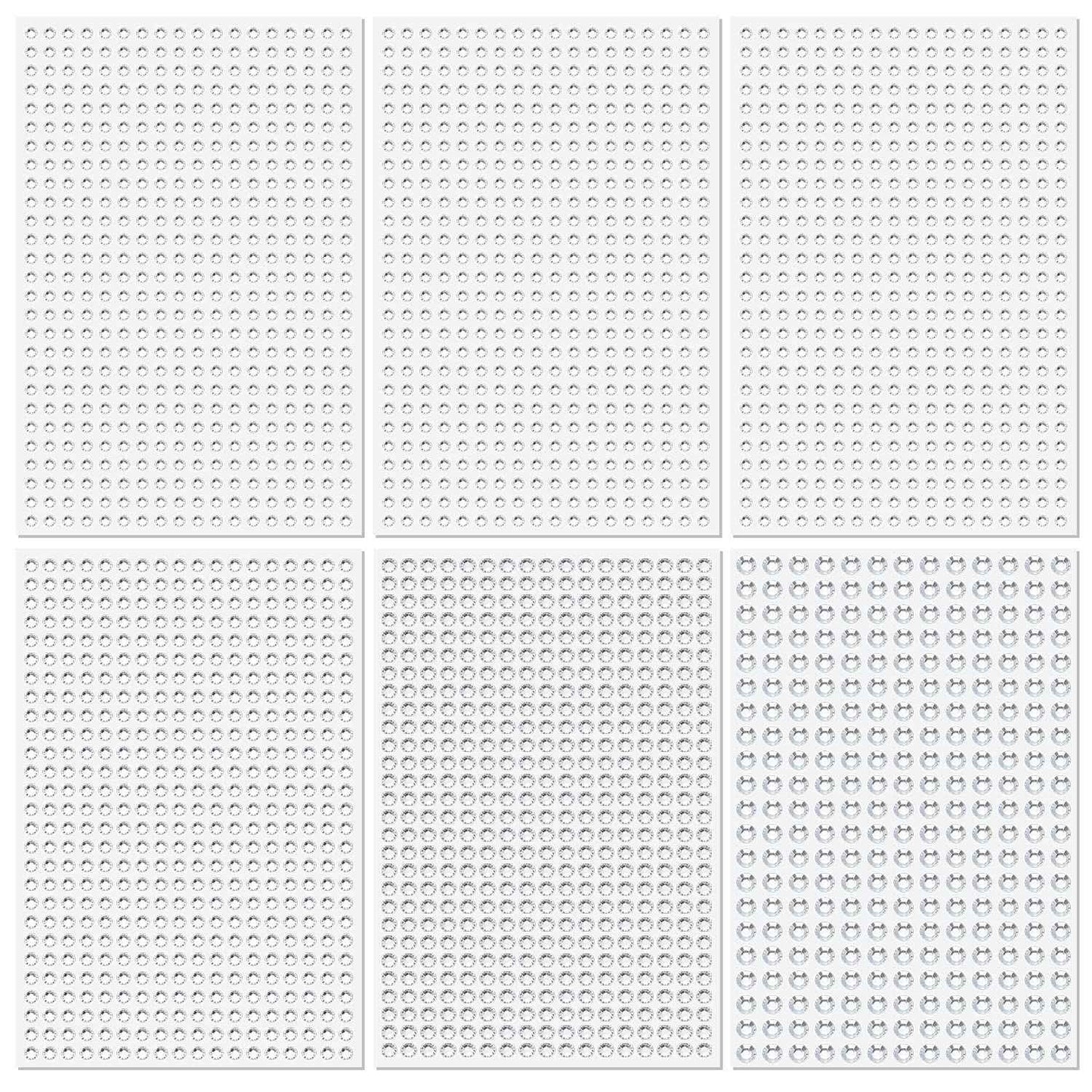 3729pcs Self Adhesive Rhinestone Stickers, Clear Rhinestone Stickers Crystal Gem Stickers 3/4/5/6mm for Makeup Stick on Face Jewels Decoration Nail Hair Crafts