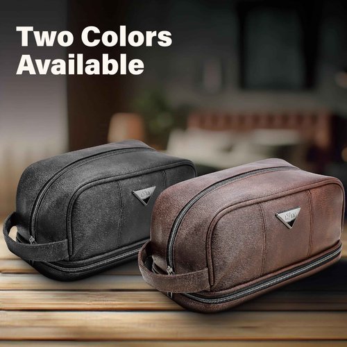 emissary Leather Men's Travel Toiletry Bag, Water Resistant Travel Bathroom Bag Men's Shaving Kit, Valentines Day Gifts for Men, Travel Kit Small Bags for Men, Shaving Bag for Travel Accessories