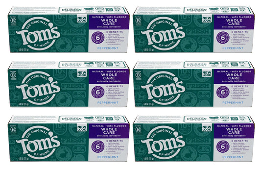 Tom's of Maine, Whole Care Fluoride Gel , Peppermint, 4 Ounce (Pack of 6)