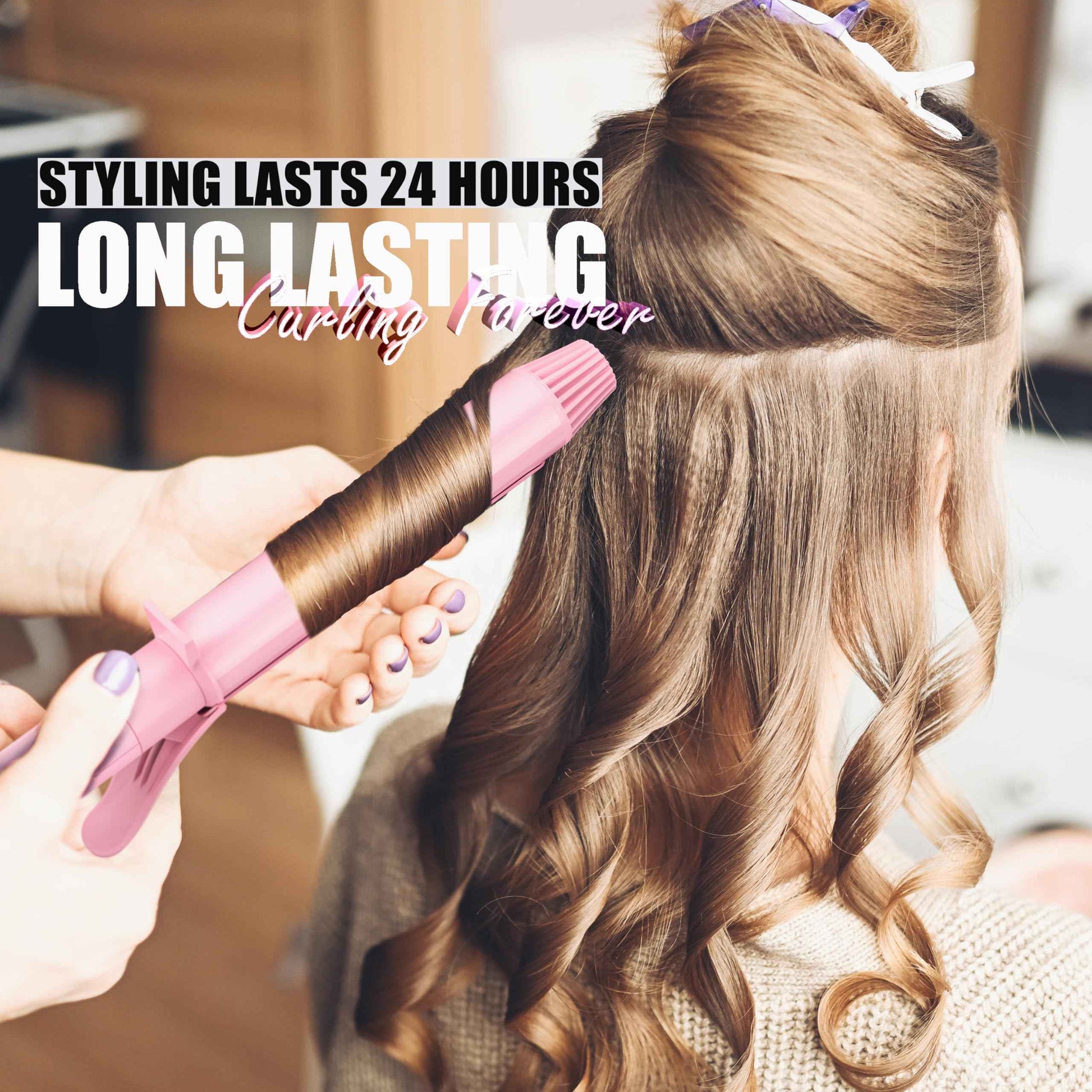 FARERY Long Barrel Curling Iron 1 1/4 inch, 1.25 Inch Curling Iron for Thin Hair, Infused Argan Oil & Keratin, 11 Adjustable Temp, Include Clips & Silicone Pad, Pink