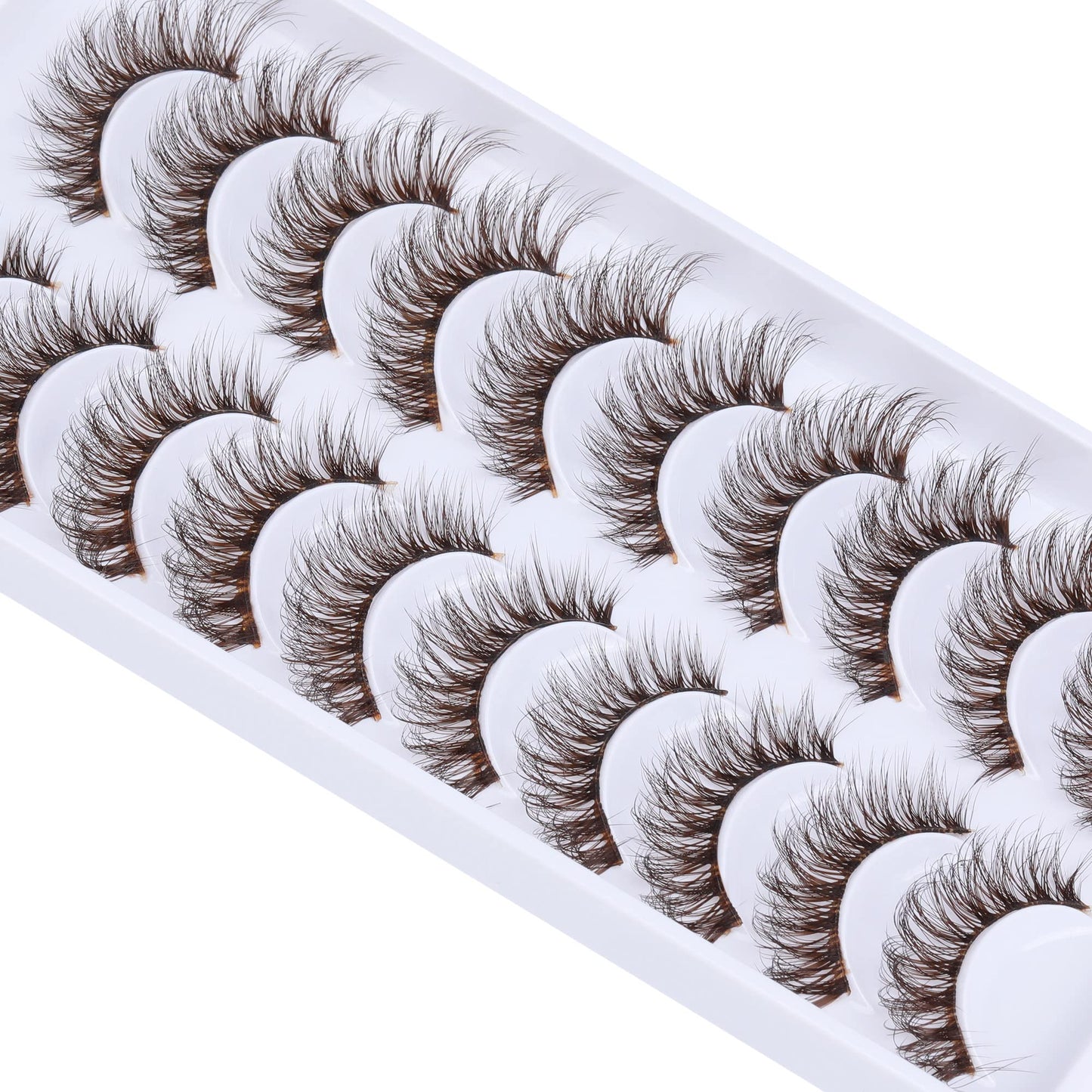 Ruairie Brown Lashes Natural Look False Eyelashes Cat Eye Natural Lashes Clear Band 14MM Fluffy Wispy False Lashes Strip 10 Pairs