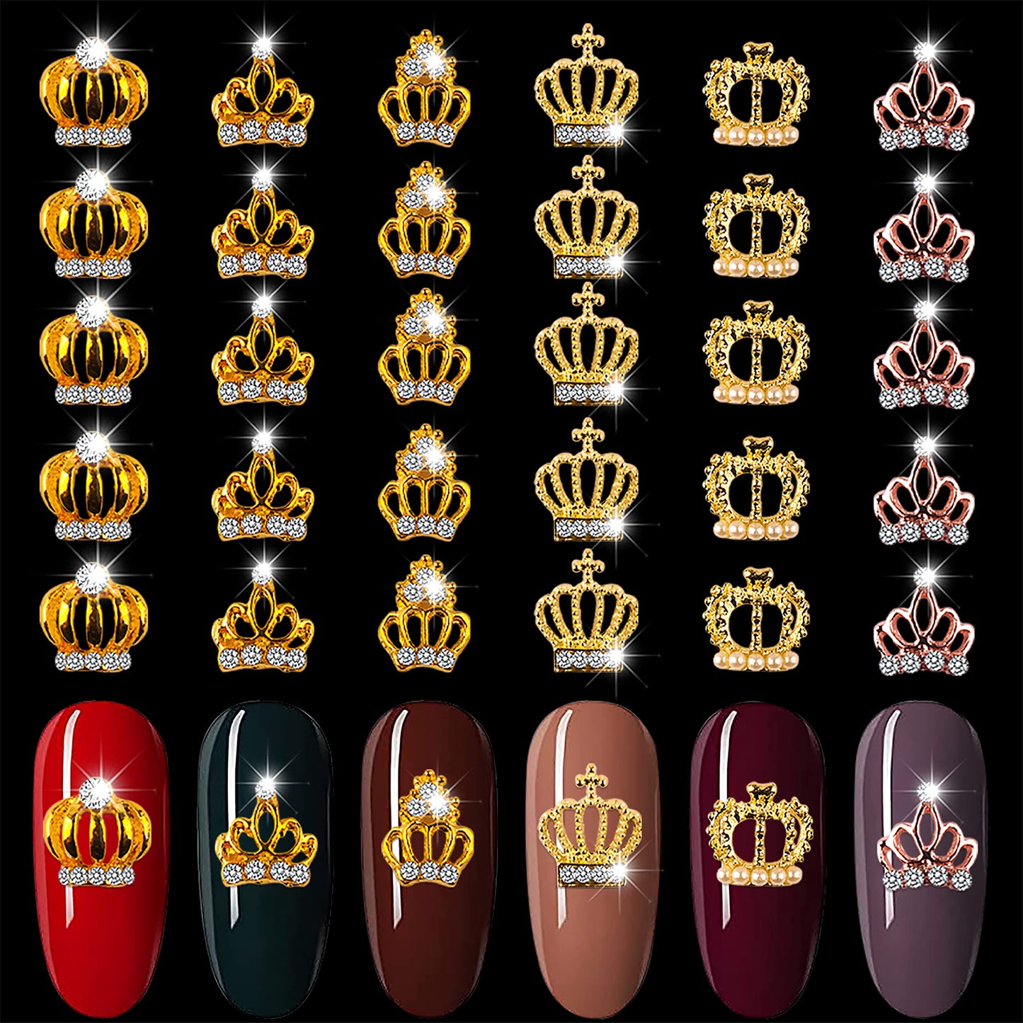 DANNEASY 30pcs Crown Nail Charms Nail Rhinestones Gold Nail Jewels 3D Nail Art Charms Charms for Nails Metal Nail Design Nail Studs Nail Jewelry for DIY Craft Decoration