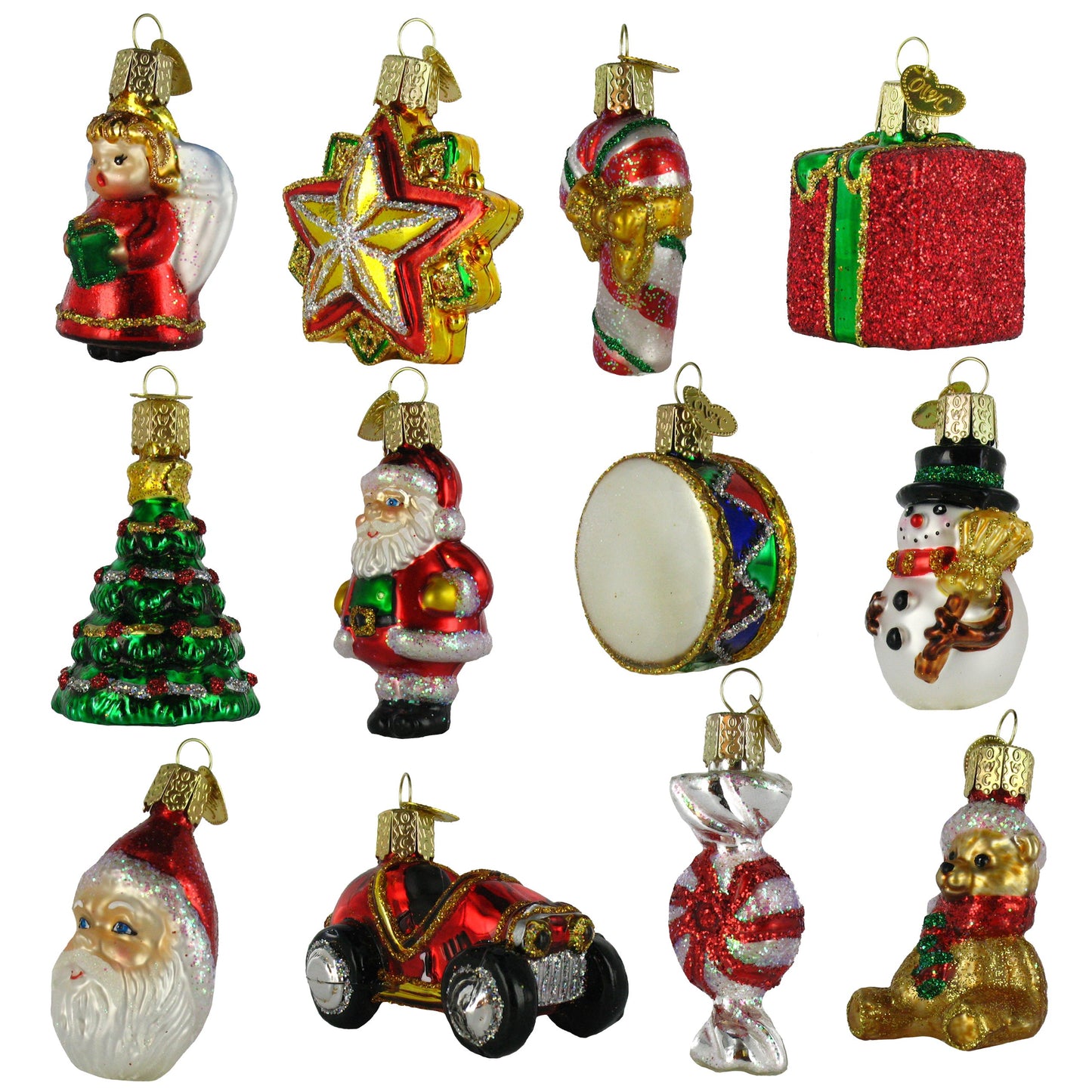 Old World Christmas Mini Christmas Set of 12, 1 " to 2 " Glass Ornaments