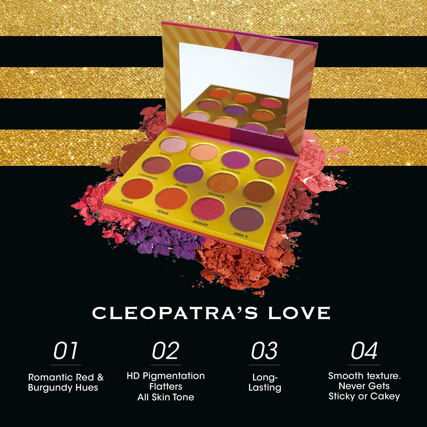 EBIN NEW YORK Cleopatra's Love - Secret of Pharaoh Eyeshadow Palette, Highly Pigmented and Blendable, Cruelty-Free, Long-Lasting Matte & Shimmer