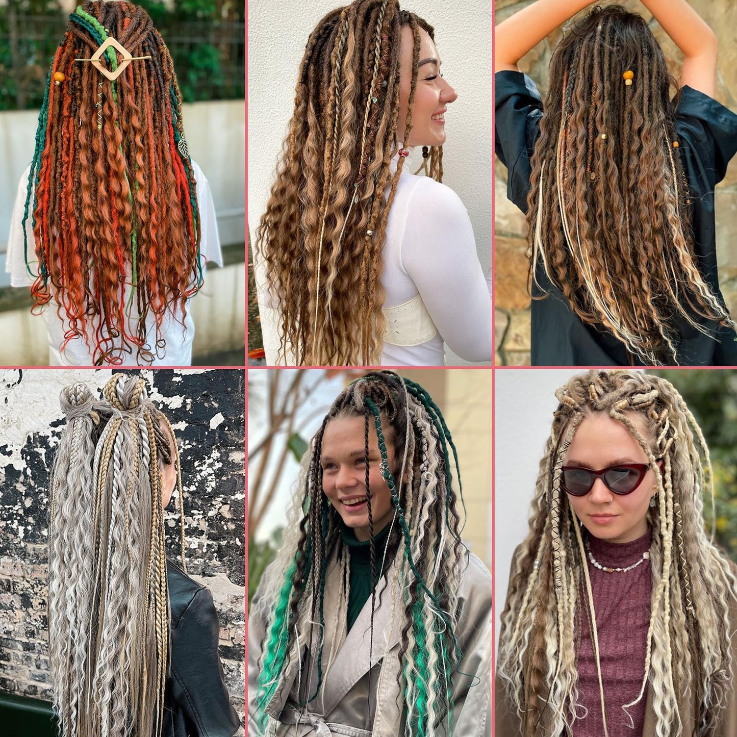 Leeven Wavy Dreadlock Extensions 24 Inch Ombre Brown Double Ended Synthetic Curly Dreads 10 Strands DE Boho Dread Extensions Braid in Handmade Hippie Dreads Thin Wool Dreads for Women Men