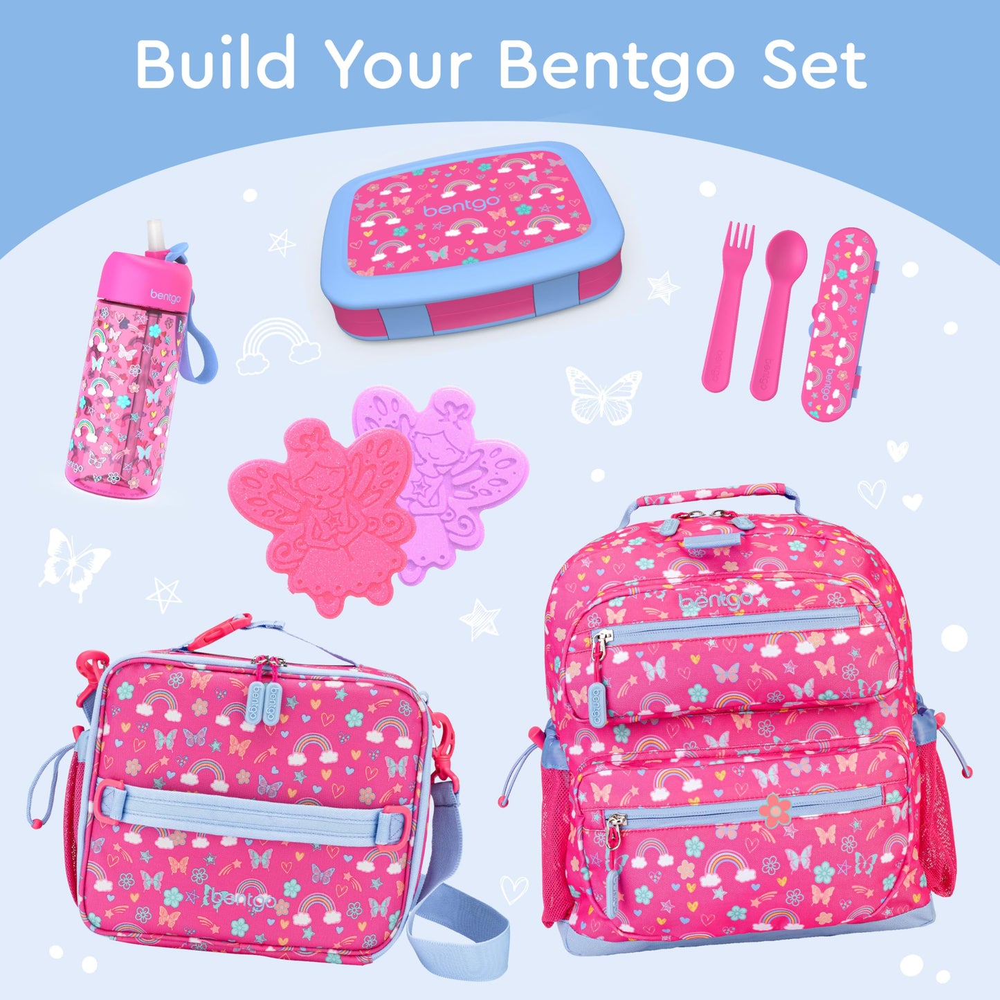 Bentgo Kids Prints Leak-Proof, 5-Compartment Bento-Style Kids Lunch Box - Ideal Portion Sizes for Ages 3-7, Durable, Drop-Proof, Dishwasher Safe, & Made w/BPA-Free Materials (Rainbows & Butterflies)