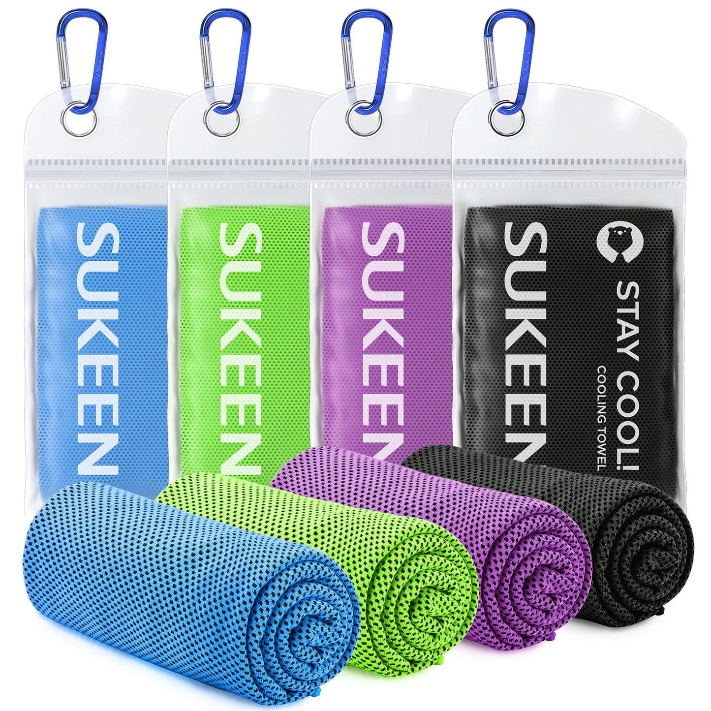 Sukeen [4 Pack] Cooling Towel (40"x12"),Ice Towel,Soft Breathable Chilly Towel,Microfiber Towel for Yoga,Sport,Running,Gym,Workout,Camping,Fitness,Workout & More Activities