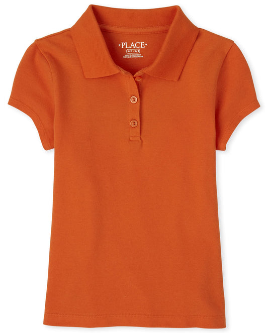 The Children's Place Girl's Short Sleeve Pique Polo, Flame, X-Small