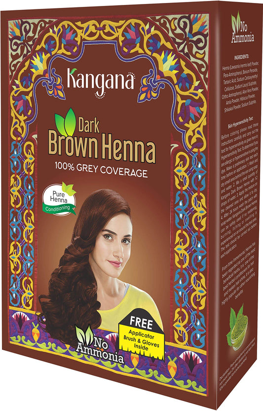 Kangana Henna Powder for Hair Dye/Colour - Dark Brown Henna Powder for 100% Grey Coverage - 6 pouches inside- Total 60g (2.11 Oz)