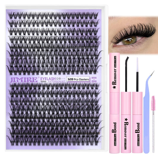 DIY Lash Extension Kit 320Pcs D Curl Lash Clusters Kit with Lash Bond and Remover and Lash Tweezers for Eyelash Extensions Wispy 30D 40D 9-16mm Mix Eyelash Extensions Kit for Beginners by JIMIRE