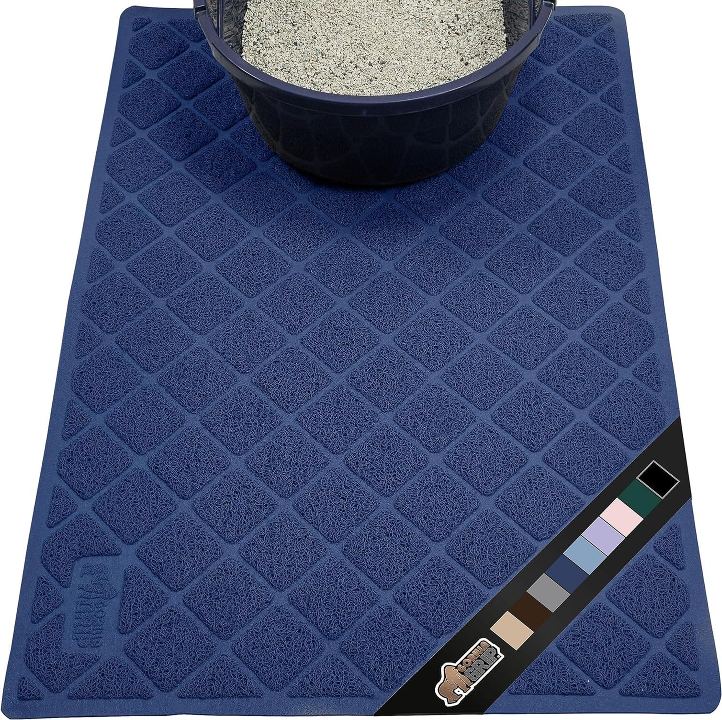 The Original Gorilla Grip Water Resistant Cat Litter Box Trapping Mat, Easy Clean, Textured Backing, Traps Mess for Cleaner Floors, Less Waste, Stays in Place for Cats, Soft on Paws, 24x17 Navy