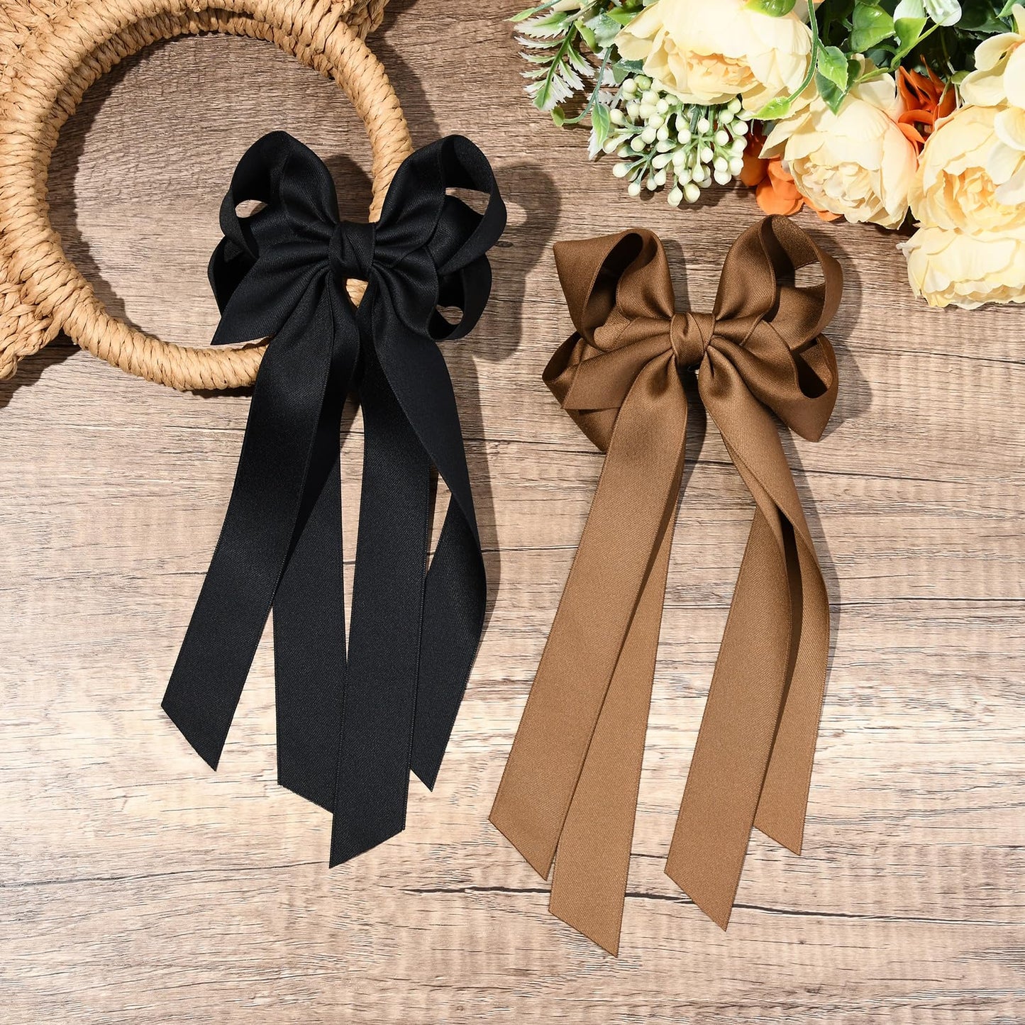 Hair Accessories: 2PCS Metal Clips, Ribbon Slides for Girls, Toddlers, Teens, Kids in Black & Brown