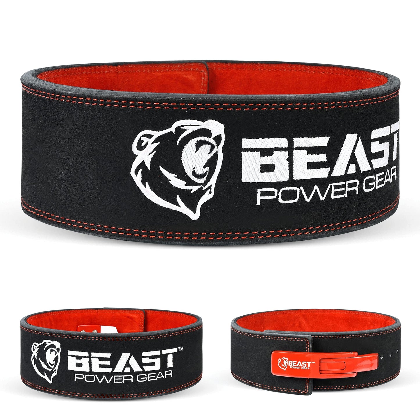 Beastpowergear Weight Lifting Belt with Lever Buckle|10MM Thick & 4 Inches Wide|Free Strap- Advanced Back Support for Weightlifting, Powerlifting, Deadlifts, Squats - Men & Women