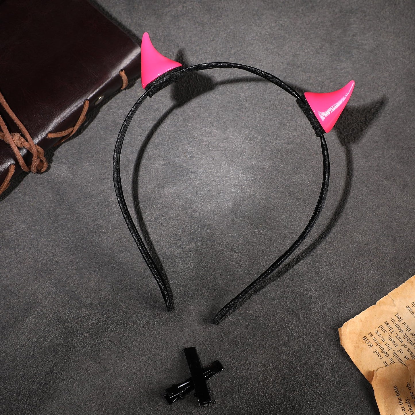 MOSTORY Pink Devil Horn Headband - Demon Horns Hairband Horns Hairhoop for Halloween Renaissance Ren Faire Cosplay Fae Ball