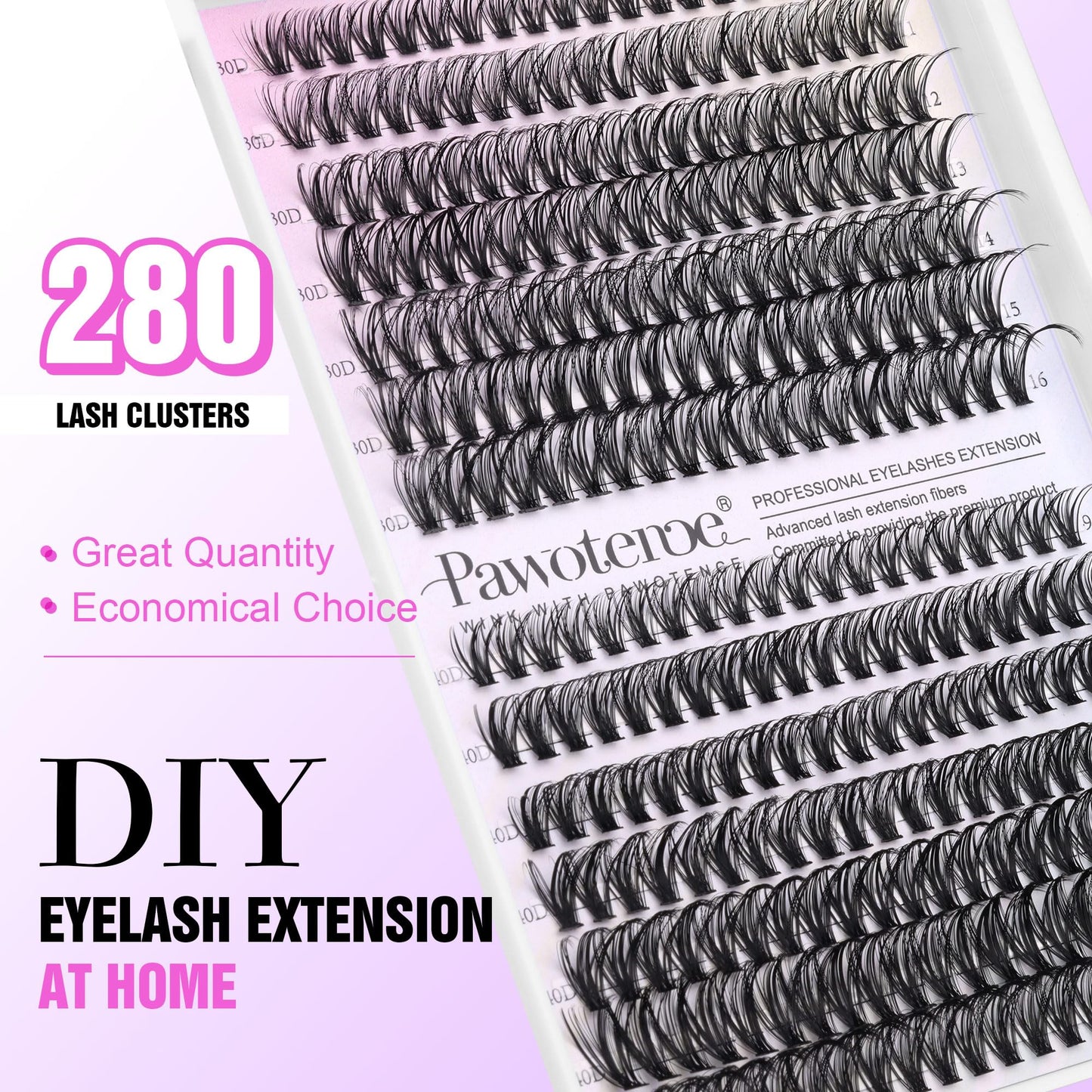 Pawotence Lash Clusters 280pcs Individual Lashes DIY Lash Extension Eyelash Clusters 30D 40D 9-16mm D Curl Cluster Lashes Extensions Self Application at Home (30D+40D-0.07D-9-16MIX)