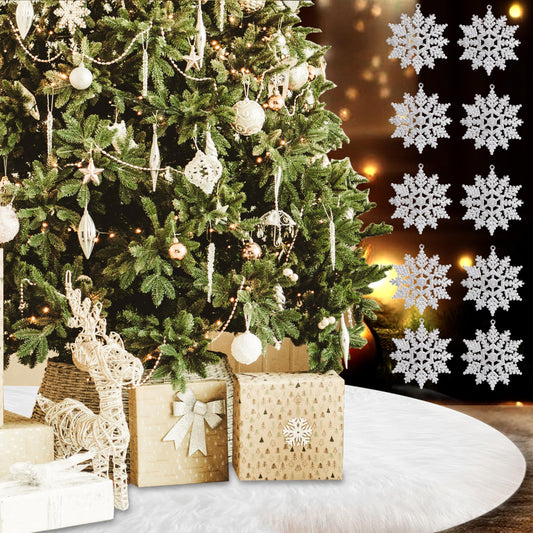 White Christmas Tree Skirts for Christmas Decorations 48 Inches. The Bare Base of Xmas Tree for Christmas Parties and Holidays - White Faux Fur Tree Skirt for a Chic Christmas Look in Christmas Party.