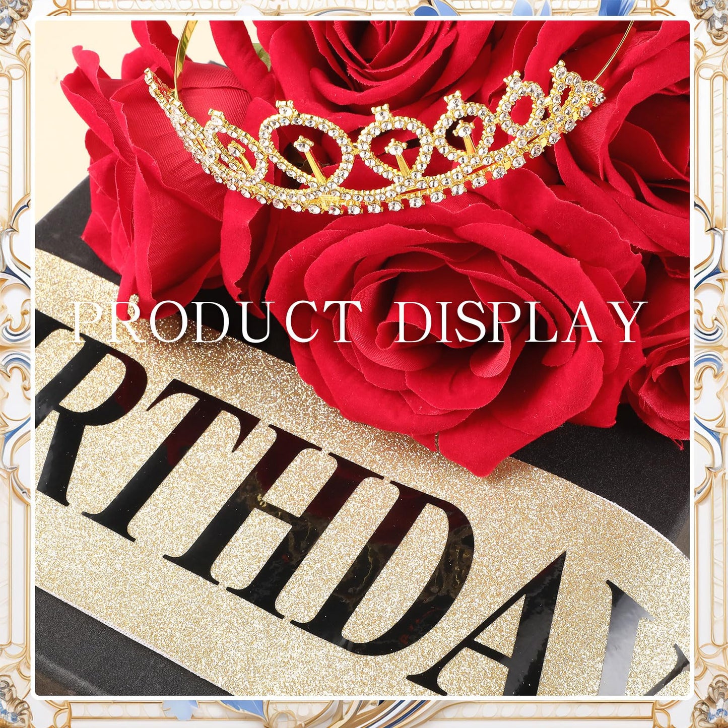 Retrowavy 2 Pcs Birthday Diva Sash Rhinestones Tiara Women Birthday Decoration Kit for Birthday Party Accessories(Gold)