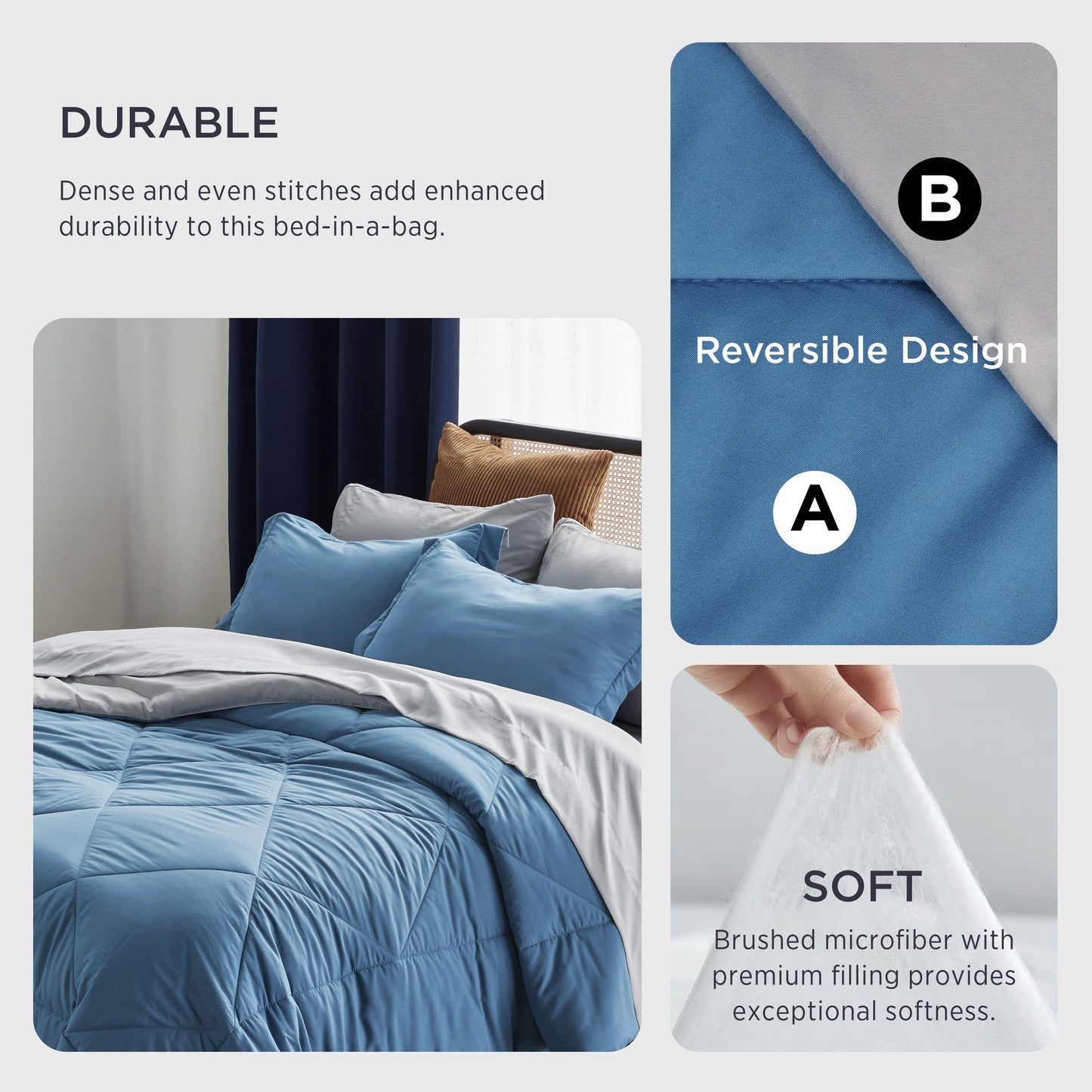 Bedsure Blue Twin Comforter Set - 5 Pieces Reversible Blue Bedding Set Twin, Blue Extra Long Bed Set with Comforters, Sheets, Pillowcase & Sham