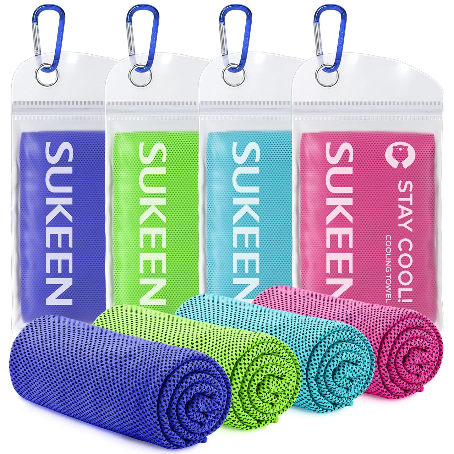 Sukeen [4 Pack] Cooling Towel (40"x12"),Ice Towel,Soft Breathable Chilly Towel,Microfiber Towel for Yoga,Sport,Running,Gym,Workout,Camping,Fitness,Workout & More Activities