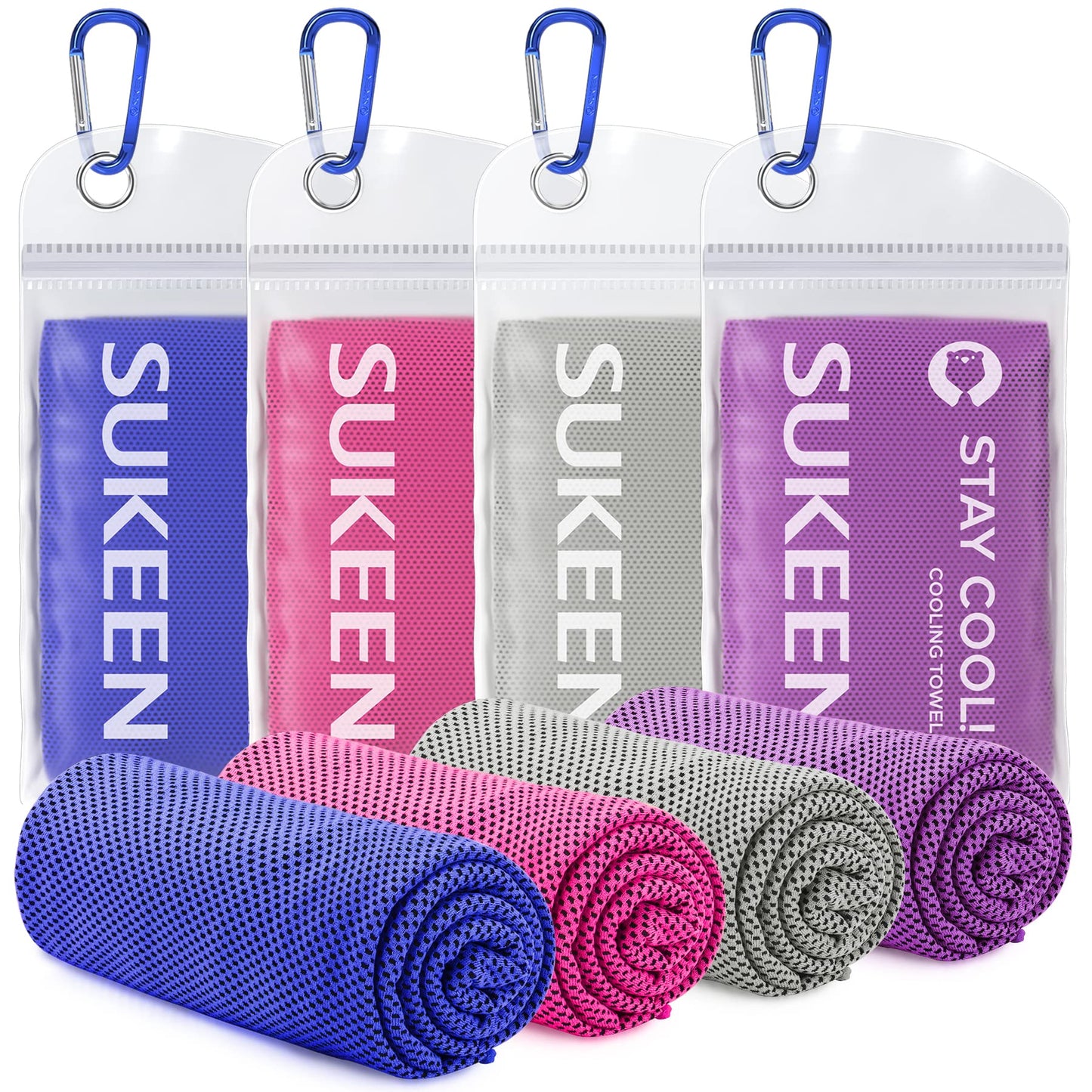 Sukeen [4 Pack] Cooling Towel (40"x12"),Ice Towel,Soft Breathable Chilly Towel,Microfiber Towel for Yoga,Sport,Running,Gym,Workout,Camping,Fitness,Workout & More Activities