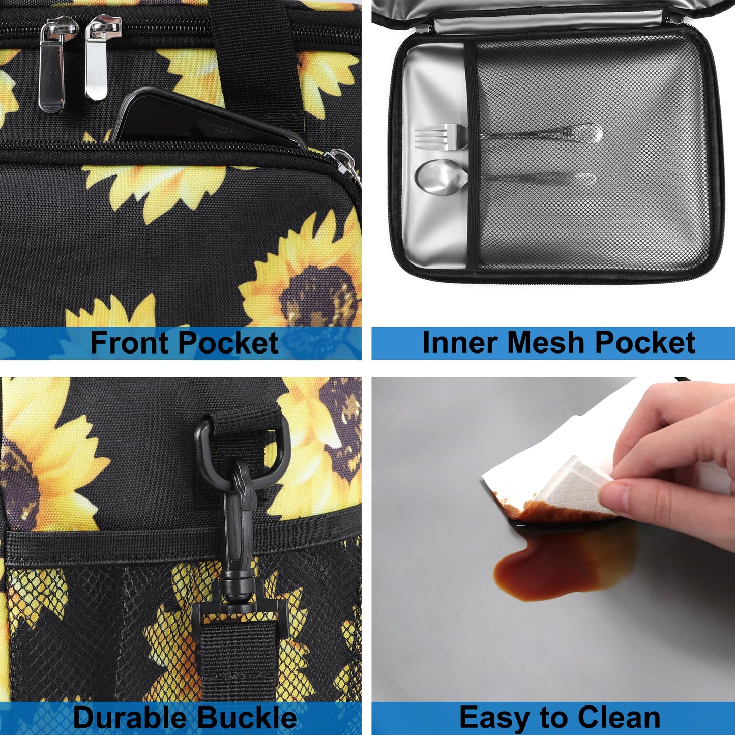 Femuar Lunch Bags for Women/Men, Insulated Lunch Bag for Work Office - Lunch Cooler Bag Leakproof Lunch Box with Adjustable Shoulder Strap - Sunflower