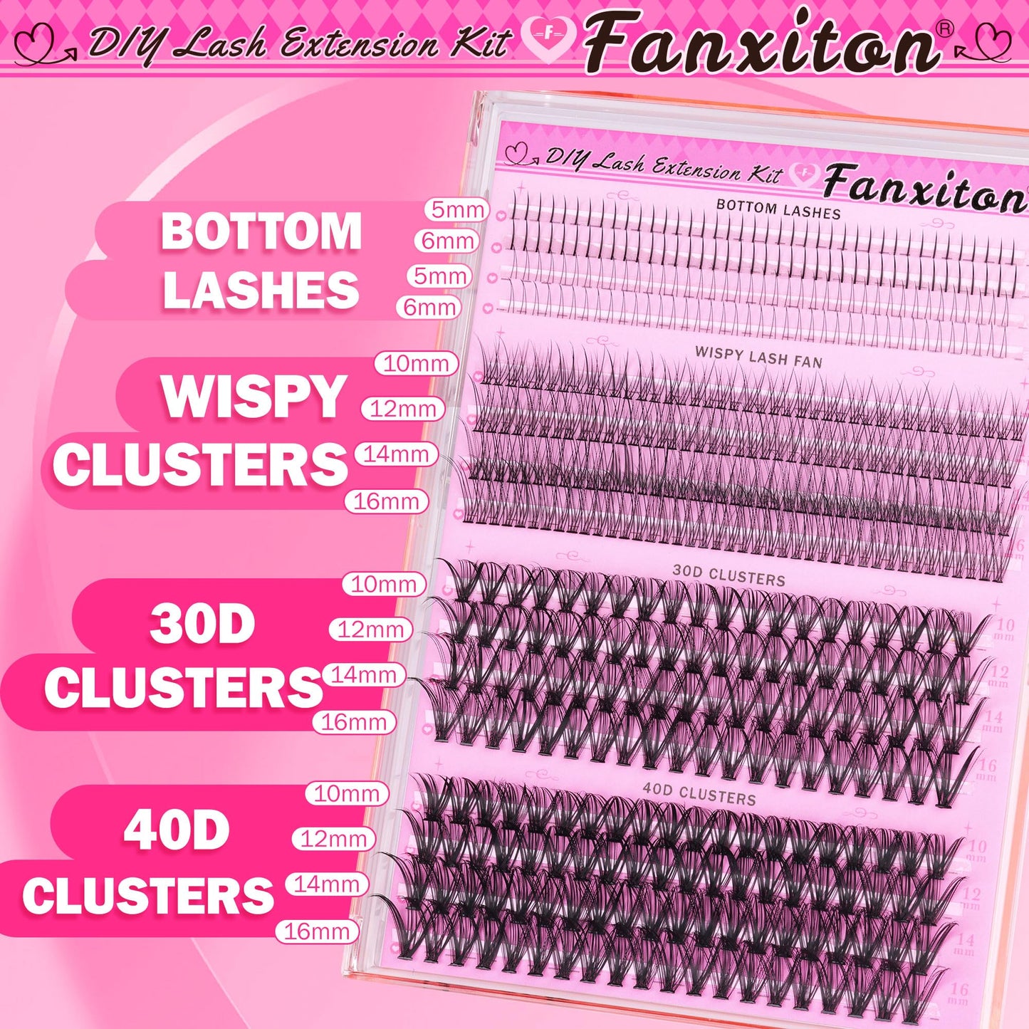 Lash Clusters Wispy 30D+40D D Curl Natural Cluster Lashes 484 Pcs Lash Cluster and Bottom Lashes 9-16 mm Mix Individual Lashes for Beginners