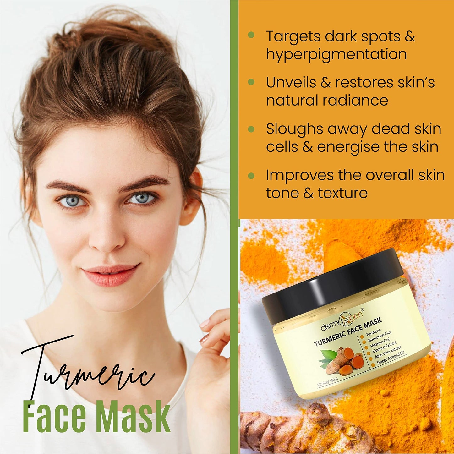 TURMERIC FACE MASK Skin Pigmentation Corrector, Blemish Clearing, Acne Treatment Boosts Circulation and Removes Toxins - Detoxifying All-Natural Organic Face Mask 4.2 FL OZ.