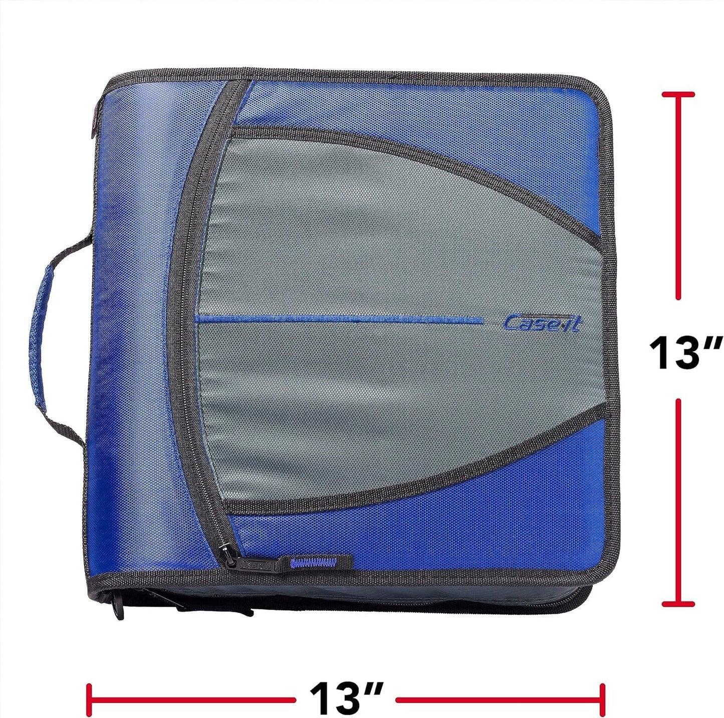 Case-it Mighty Zip Tab Zipper Binder, 3" O-Ring with 5-Color tabs, Expanding File Folder and Shoulder Strap and Handle, D-146- Midnight Blue