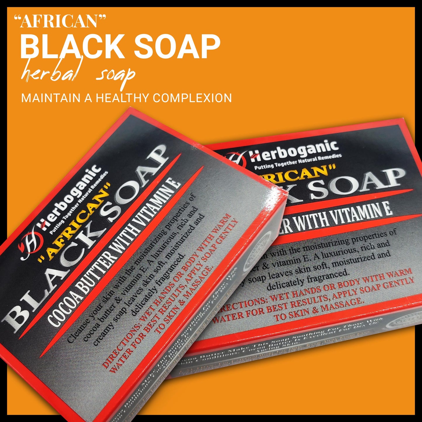 HERBOGANIC Black Soap with Cocoa Butter and Vitamin E | Natural Bar Soap for Face and Body | Relaxing and Nourishing | Gentle for Men and Women | 5 Oz (Pack of 3)…