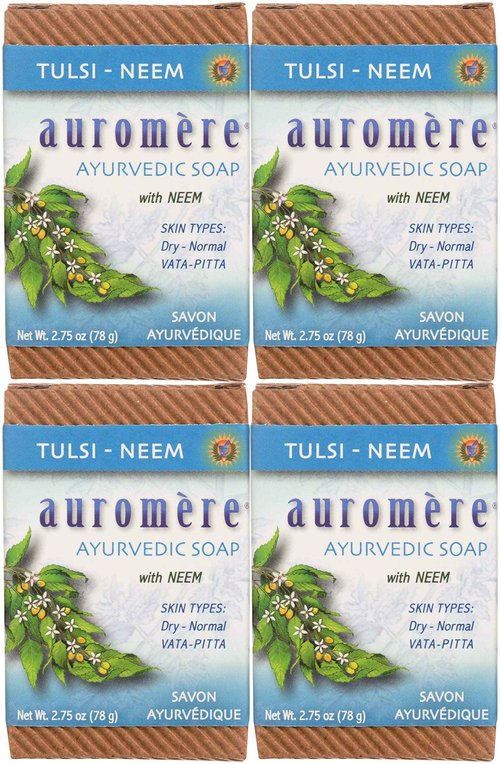 Auromere Ayurvedic Bar Soap, Tulsi Neem - Eco Friendly, Handmade, Vegan, Cruelty Free, Natural, Non GMO (2.75 oz), 4 pack