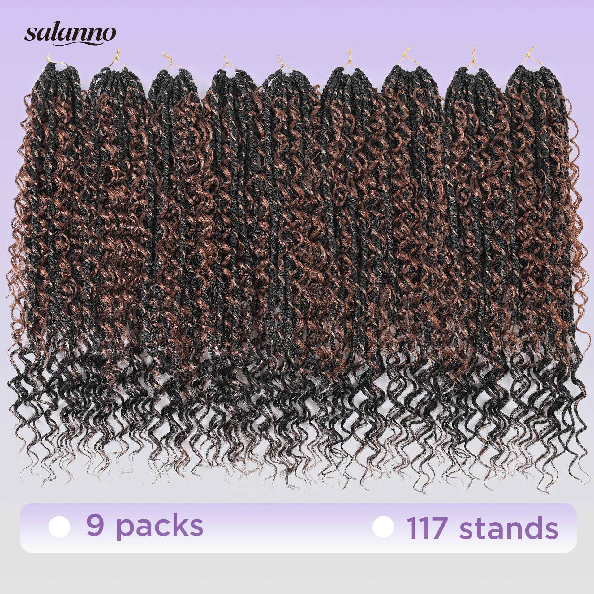 SALANNO Tornado Colorful Spirals Goddess Pre-looped Box Braid Extensions Crochet Hair for Black Women - Synthetic Boho Crochet Braids with Curly Ends(18inch, 9packs, 1B/27/30)