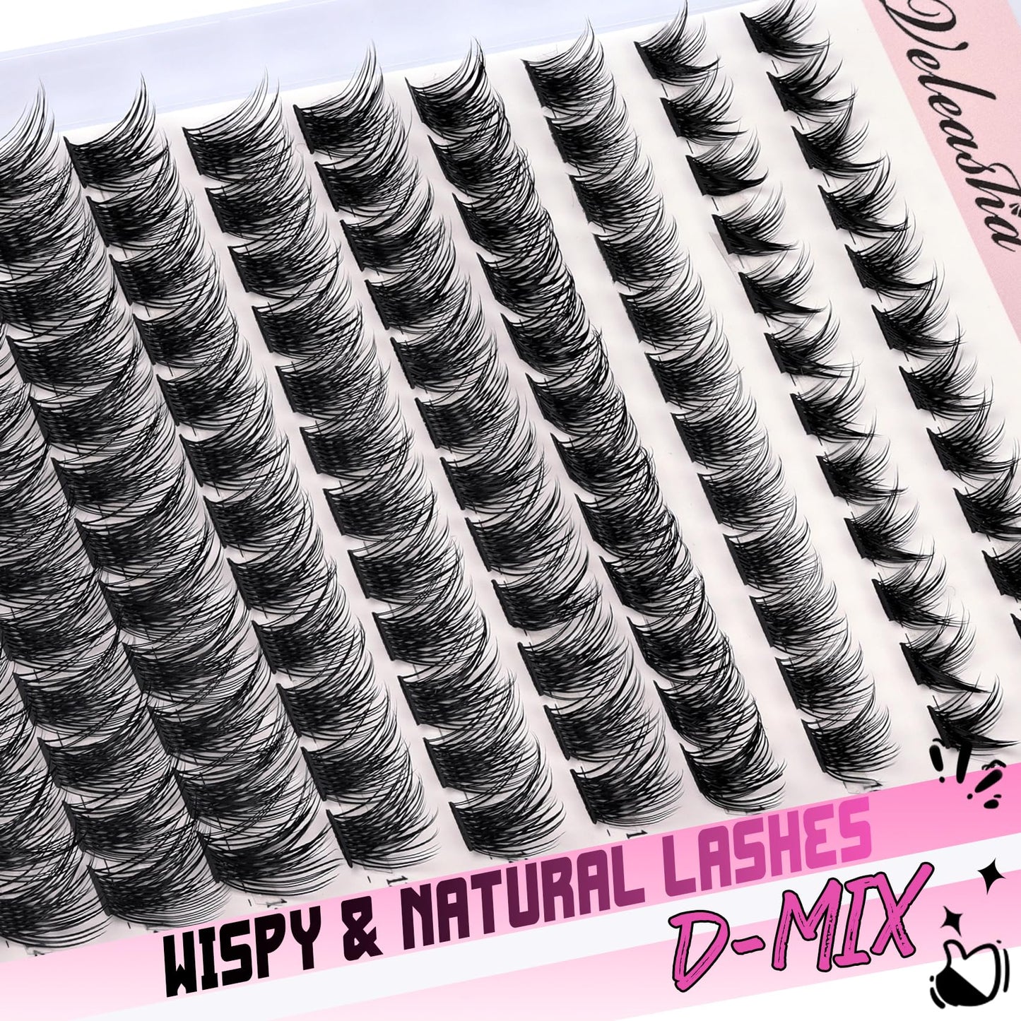 Veleasha Lash Clusters Wispy 144PCS D Curl Cluster Lashes Eyelash Clusters 8-16MIX Natural Lashes Cluster Eyelash Extensions pestañas postizas naturales False Eyelashes Fluffy (Rose,D-8-16mm)