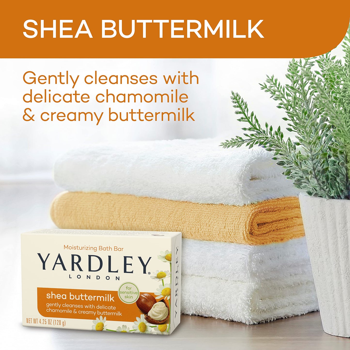 Yardley London Shea Buttermilk Sensitive Skin Naturally Moisturizing Bath Bar, 4.25 Ounce, 2 Count (Pack of 4)