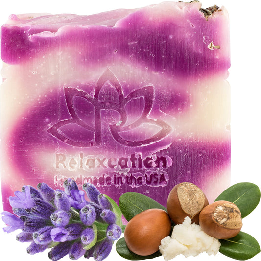 Relaxcation Lavender Soap Bar with Essential Lavender Oil and Shea Butter - Calming and Hypoallergeniс Natural Cold Process Soap - Handmade in USA