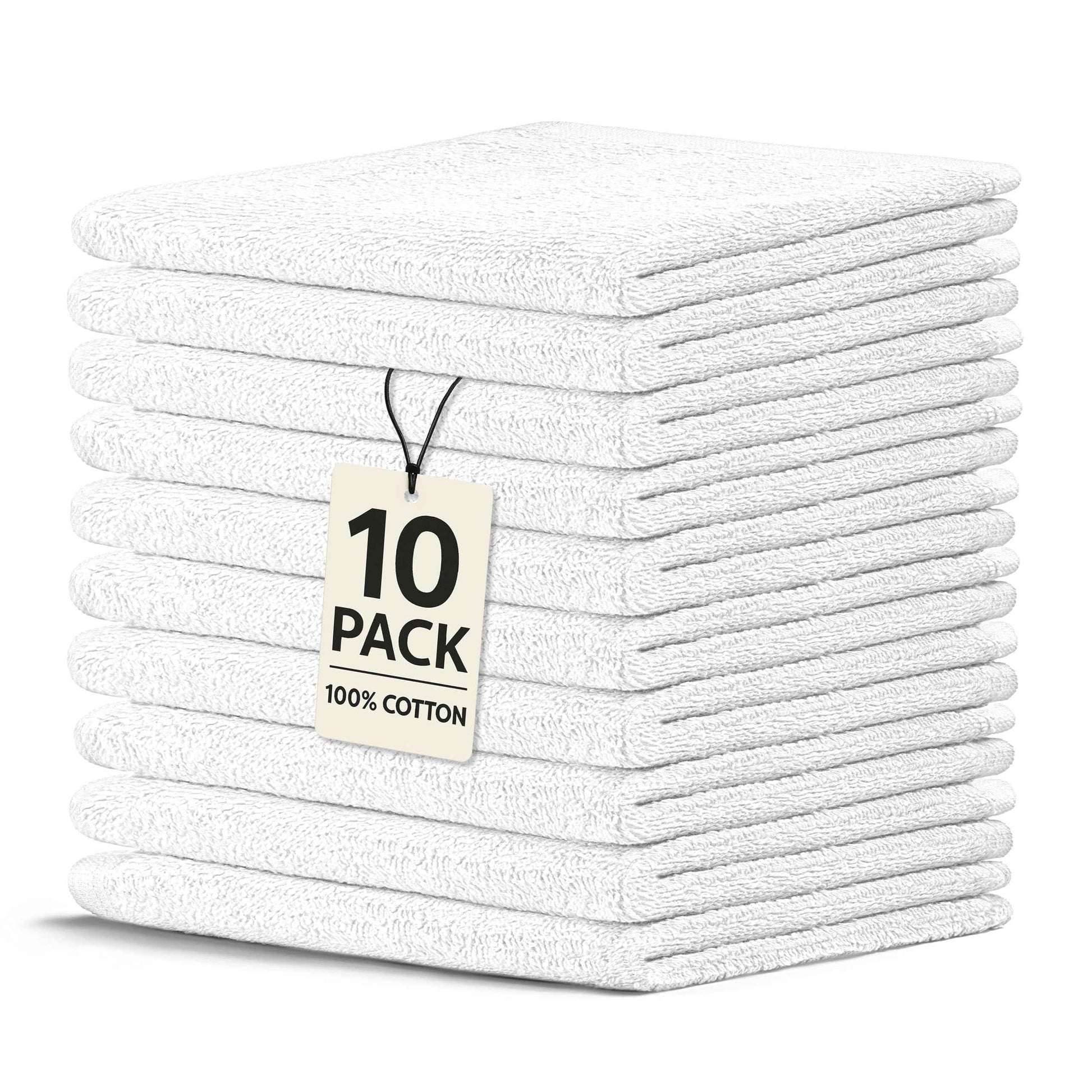 Crystal Ridge Cotton Wash Cloths 10 Pack - Washcloths for Showering, Face and Body, Soft and Highly Absorbent Multipurpose Towels for Bathroom, Kitchen, Spa and Gym - Wash Rags 12 x12 (White)