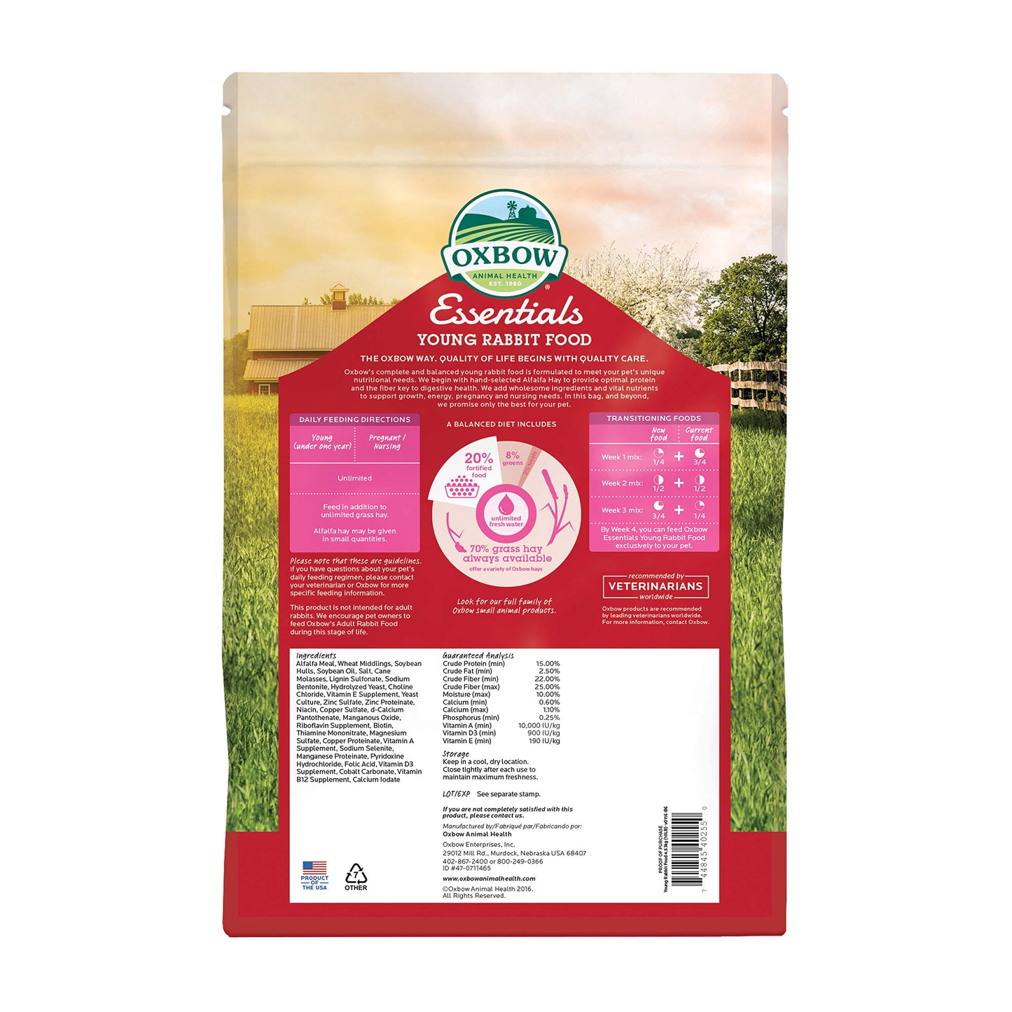 Oxbow Essentials Young Rabbit Food - All Natural Rabbit Pellets- High Energy & Calcium for Young Rabbits- Made in the USA - All Natural Vitamins & Minerals- Veterinarian Recommended- 10 lb.