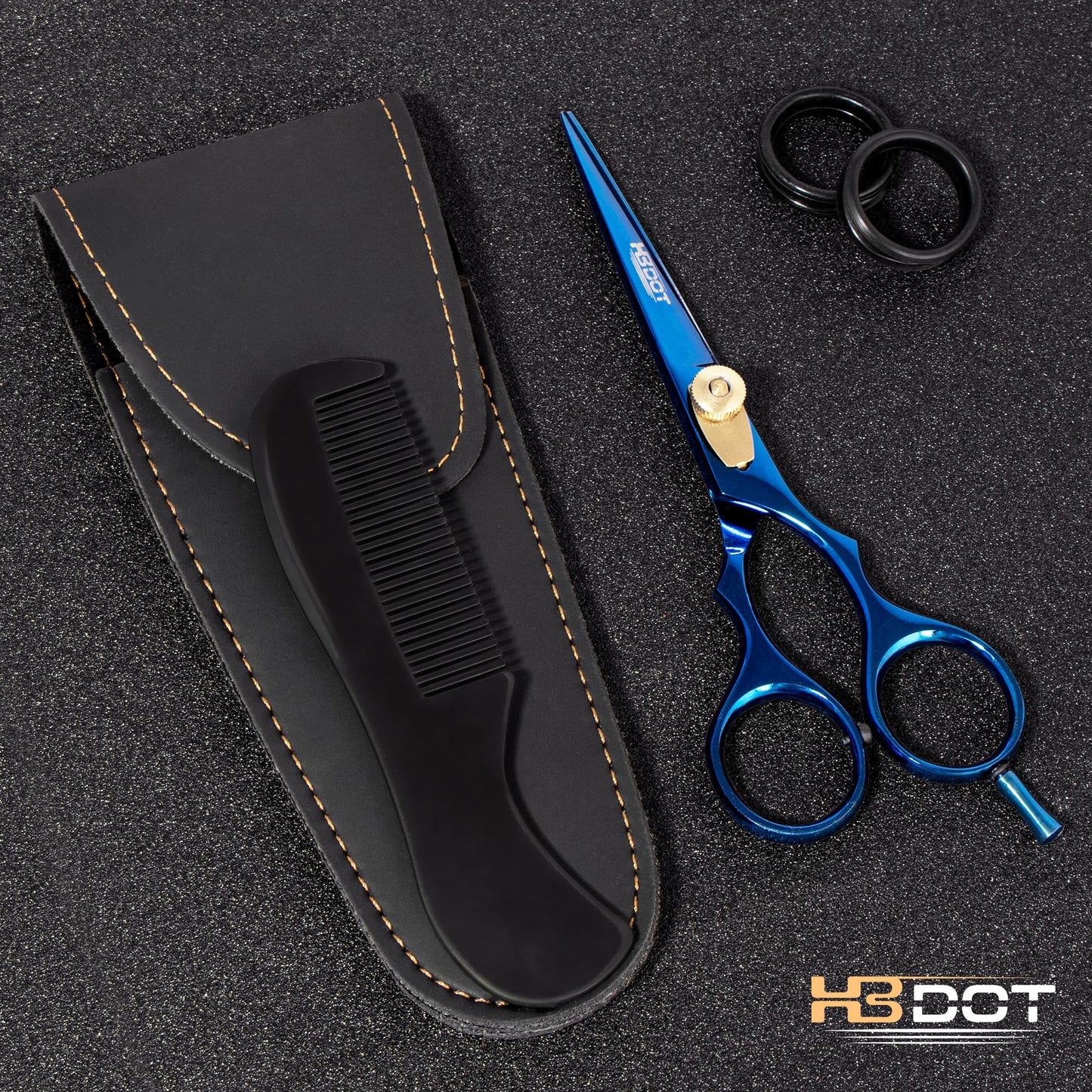 HB-DOT Professional Beard and Mustache Scissors, 5.5-Inch Blue German Steel Beard Trimming Scissors for Men, Versatile Grooming Scissors Men Come with an Elegant Case and Beard Comb.