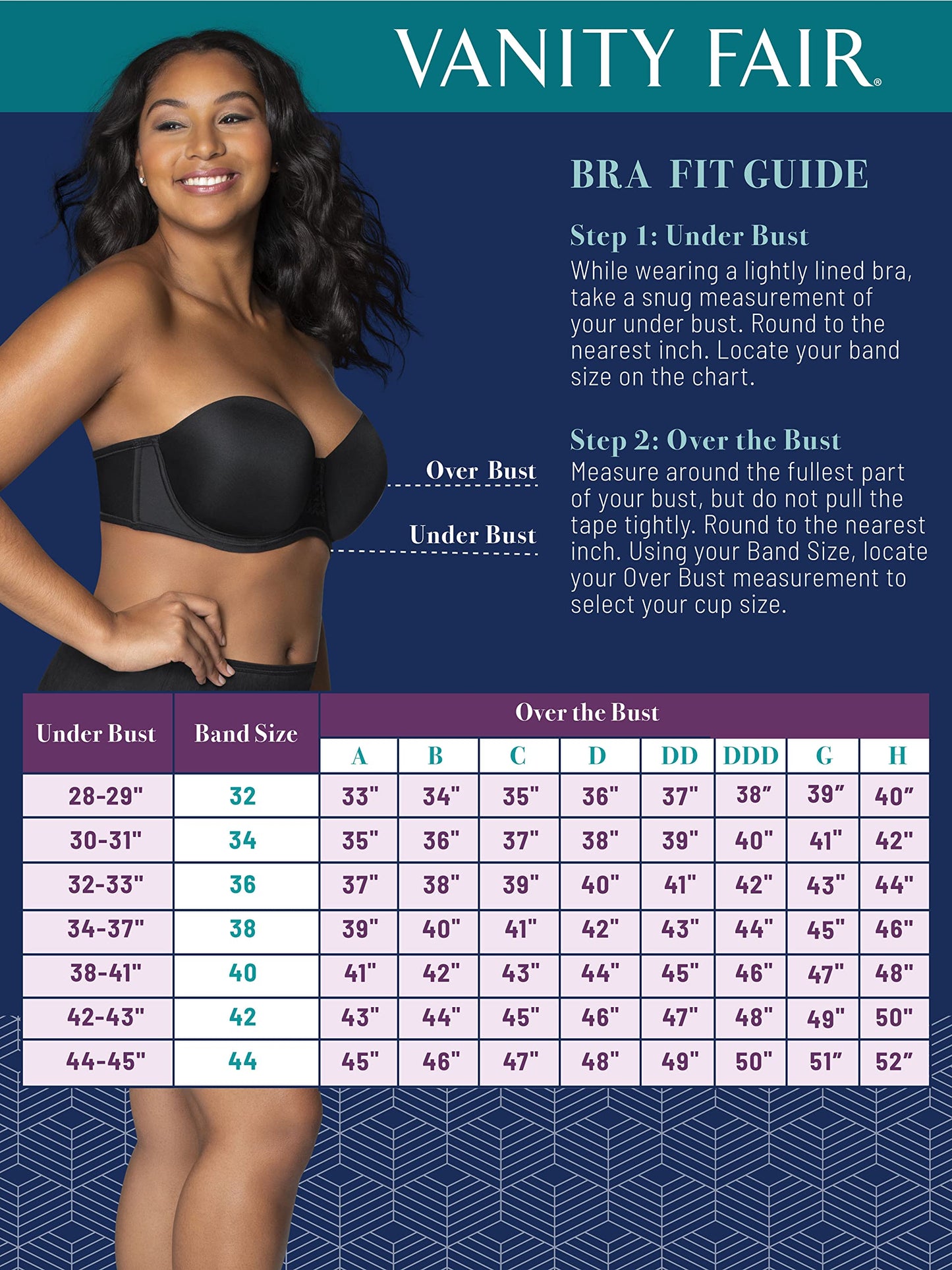 Vanity Fair Women's Beauty Back Smoothing Strapless Bra, 4-Way Stretch Fabric, Lightly Lined Cups up to H, Midnight Black, 34B