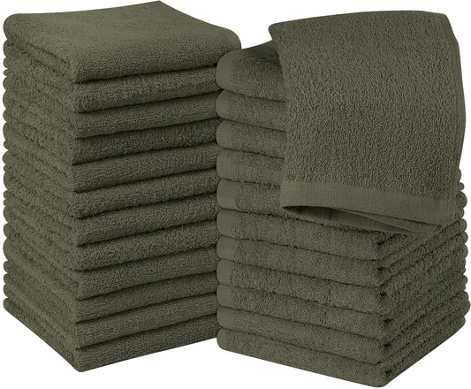 Utopia Towels 24 Pack Cotton Washcloths Set - 100% Ring Spun Cotton, Premium Quality Flannel Face Cloths, Highly Absorbent and Soft Feel Fingertip Towels (Dusty Olive)