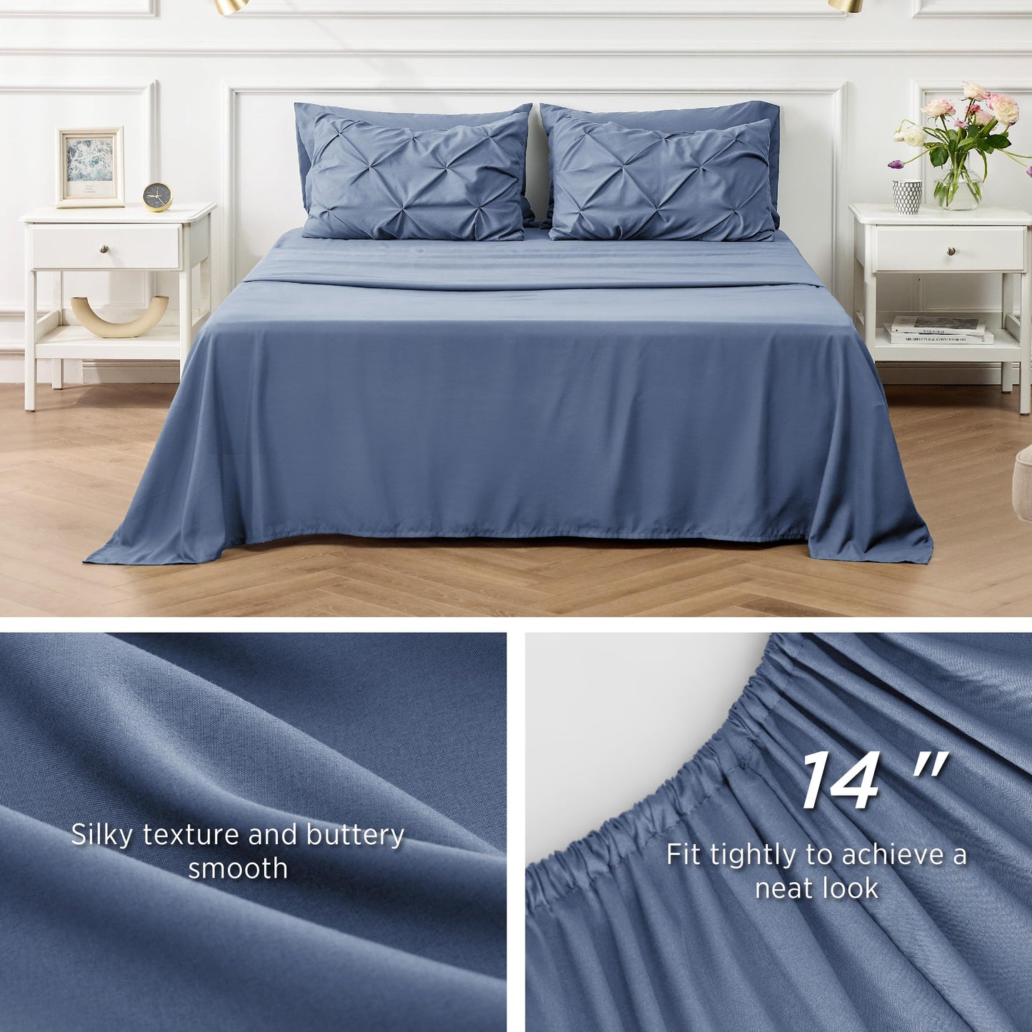 Bedsure Twin Comforter Set with Sheets - 5 Pieces Twin Bedding Sets, Pinch Pleat Slate Blue Twin Bed in a Bag with Comforter, Sheets, Pillowcase & Sham